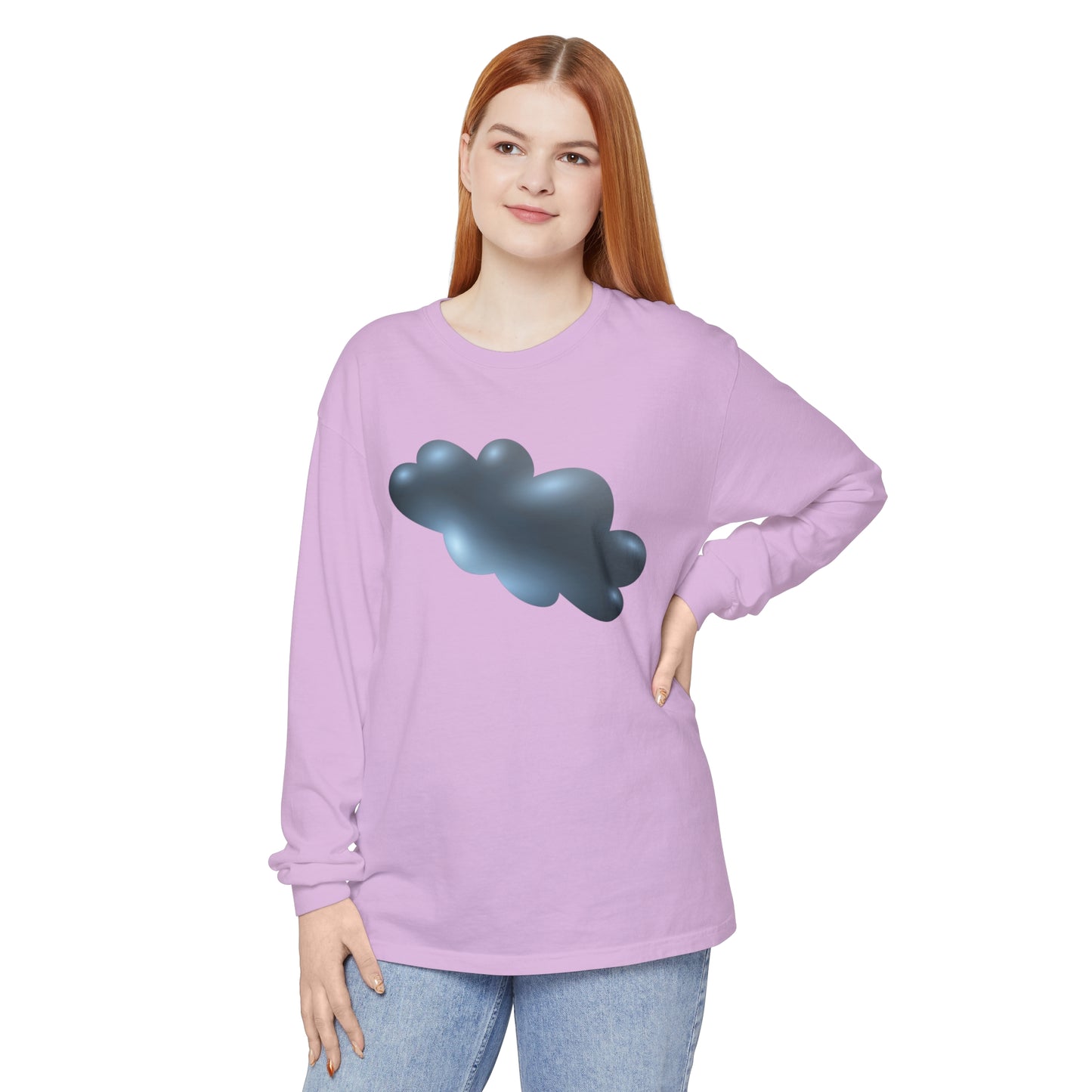 Unisex Garment-dyed Long Sleeve T-Shirt - Serene Cloudscape - Dreamy Cloud Design