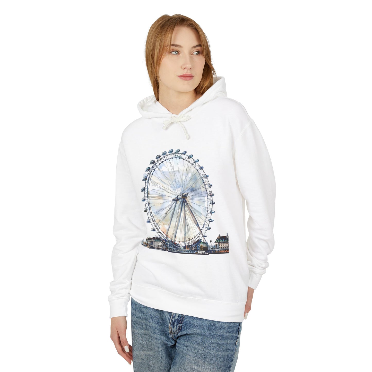 Unisex Lightweight Hooded Sweatshirt - London Eye - Iconic Ferris Wheel