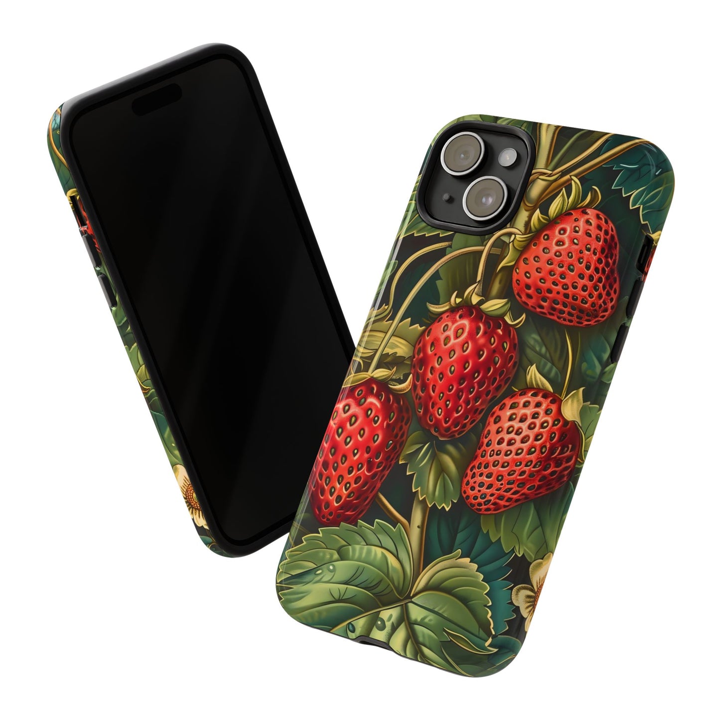 Strawberry Phone Case, Tough Berry Case, Floral Phone Cover, Cute Smartphone Shell, Nature-Inspired Gift