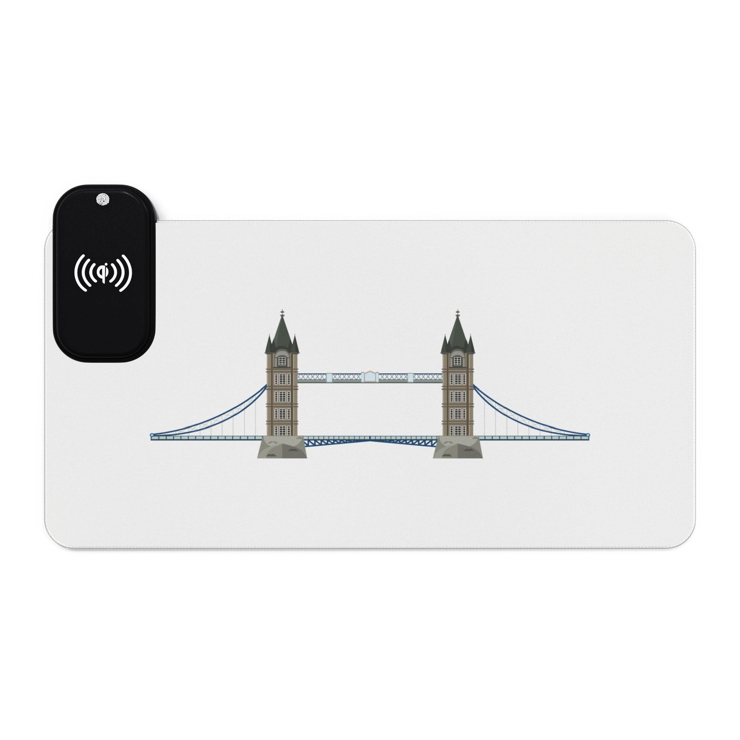 Tower Bridge Illustration - LED Gaming Mouse Pad with Wireless Charging Station, Perfect for Gamers, Desk Accessories, Home Office, Tech Gifts, Modern Design