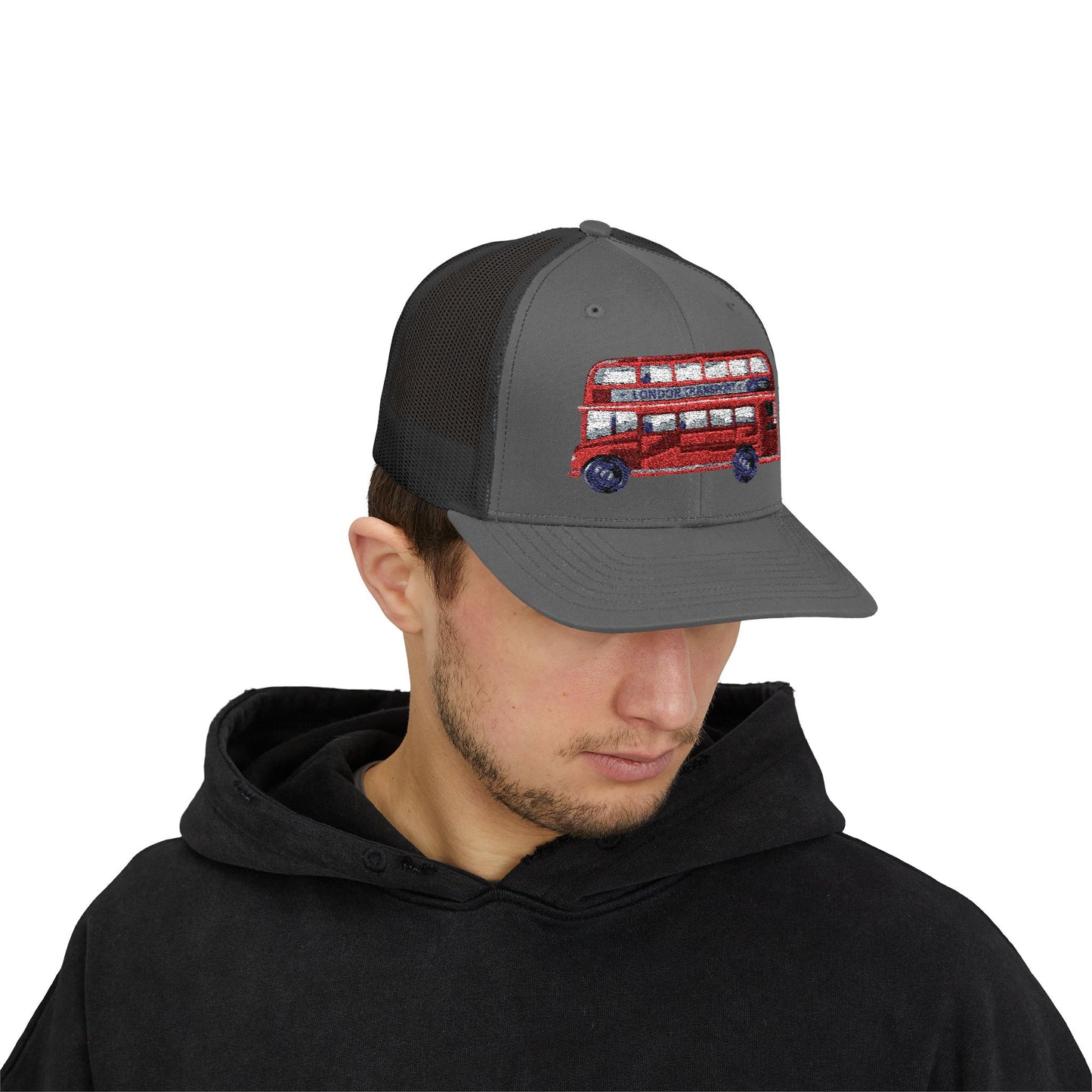 Sparkling London Bus Snapback Trucker Cap | Fitted Hat for Travel Lovers, Trendy Accessory, Gift for Him/Her, Summer Fashion