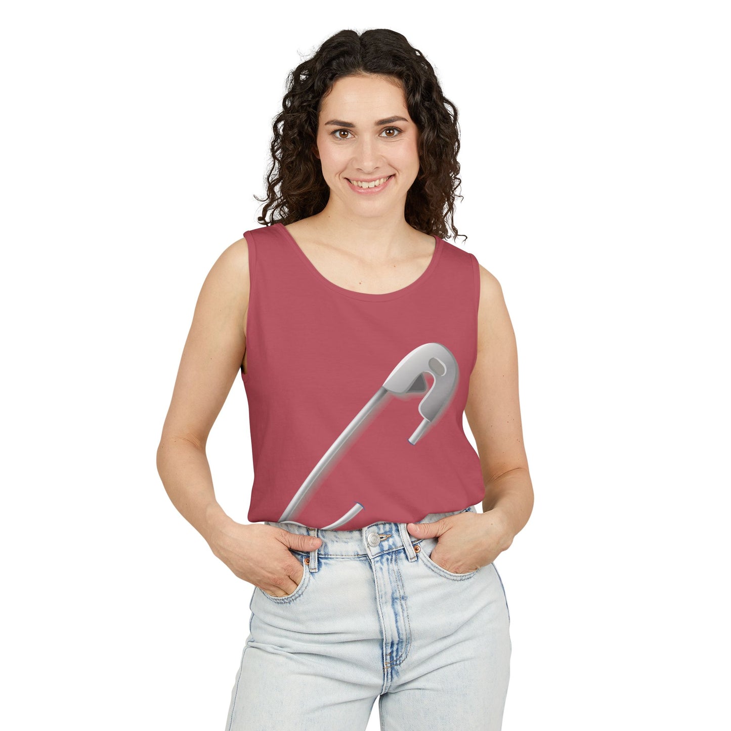 Unisex Garment-Dyed Tank Top - Minimalist Safety Pin Design