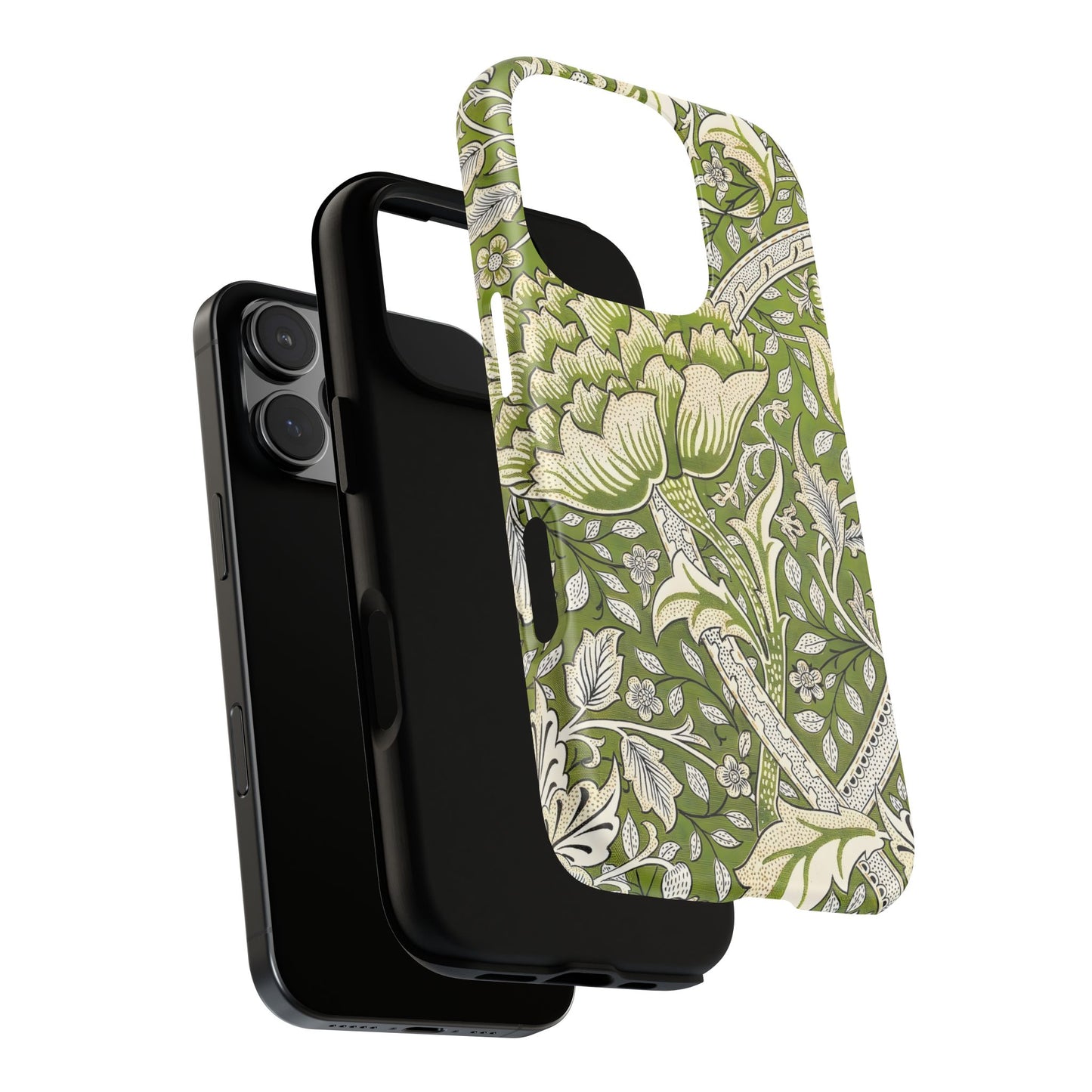 Stylish Phone Case with Floral Design, Durable Protective Cover for iPhone, Unique Gift for Birthdays, Mother's Day, Green Aesthetic
