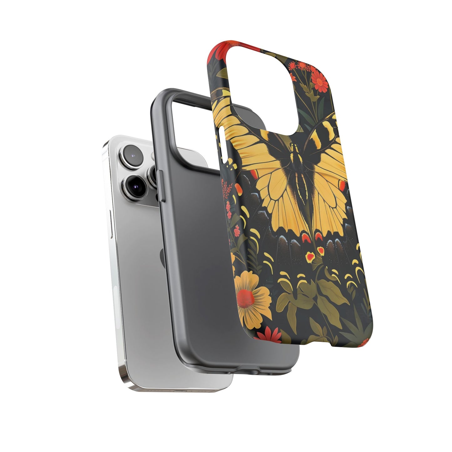 Butterfly Floral Phone Case, Tough Cases with Vibrant Design, Protective Cover for Nature Lovers, Gift for Her