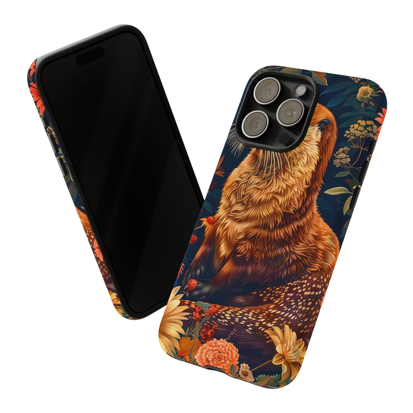 Otter Phone Case, Floral Otter Design, Tough Phone Cover, Nature Lover Gift, Cute Animal Accessories