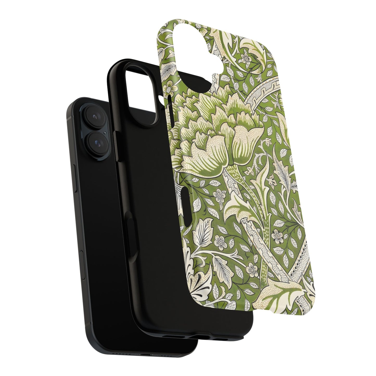 Stylish Phone Case with Floral Design, Durable Protective Cover for iPhone, Unique Gift for Birthdays, Mother's Day, Green Aesthetic