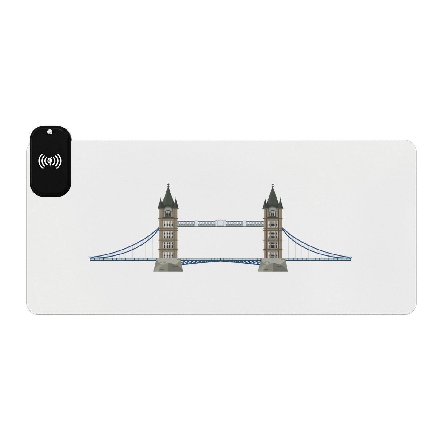 Tower Bridge Illustration - LED Gaming Mouse Pad with Wireless Charging Station, Perfect for Gamers, Desk Accessories, Home Office, Tech Gifts, Modern Design
