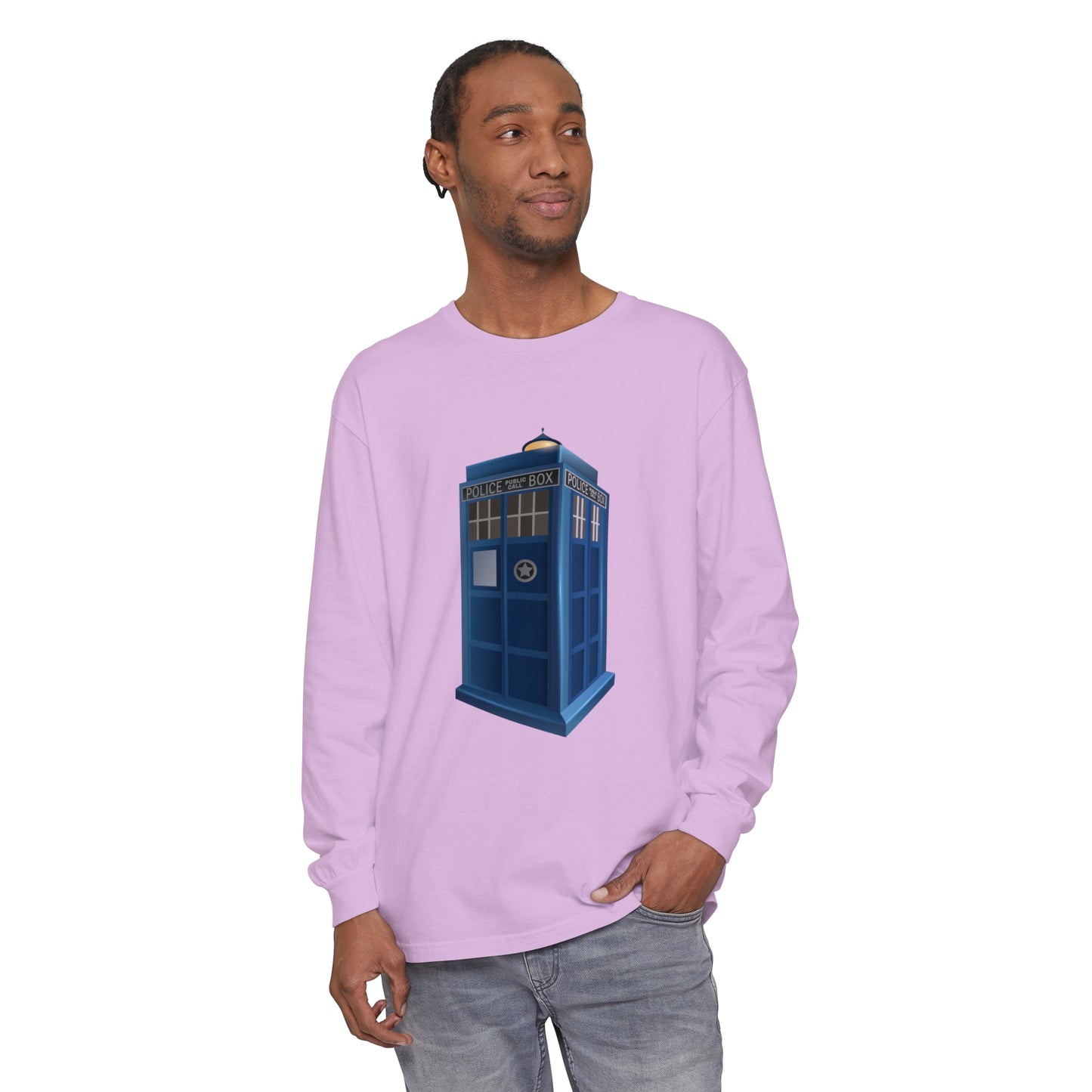 Unisex Garment-dyed Long Sleeve T-Shirt - British Police Public Call Box - Iconic TARDIS