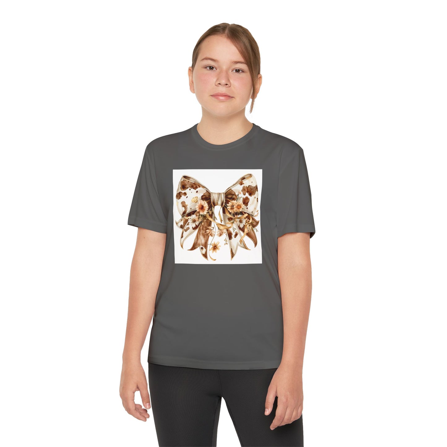Youth Tee - Boho Western Bow with Flowers and Cow Pattern - Cute & Stylish T-Shirt for Kids