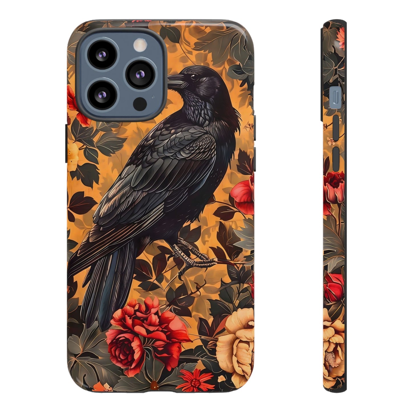 Raven Floral Phone Case - Tough Cases, Blackbird Decor, Gift for Nature Lovers, Bird Themed Accessories, Unique Phone Cover