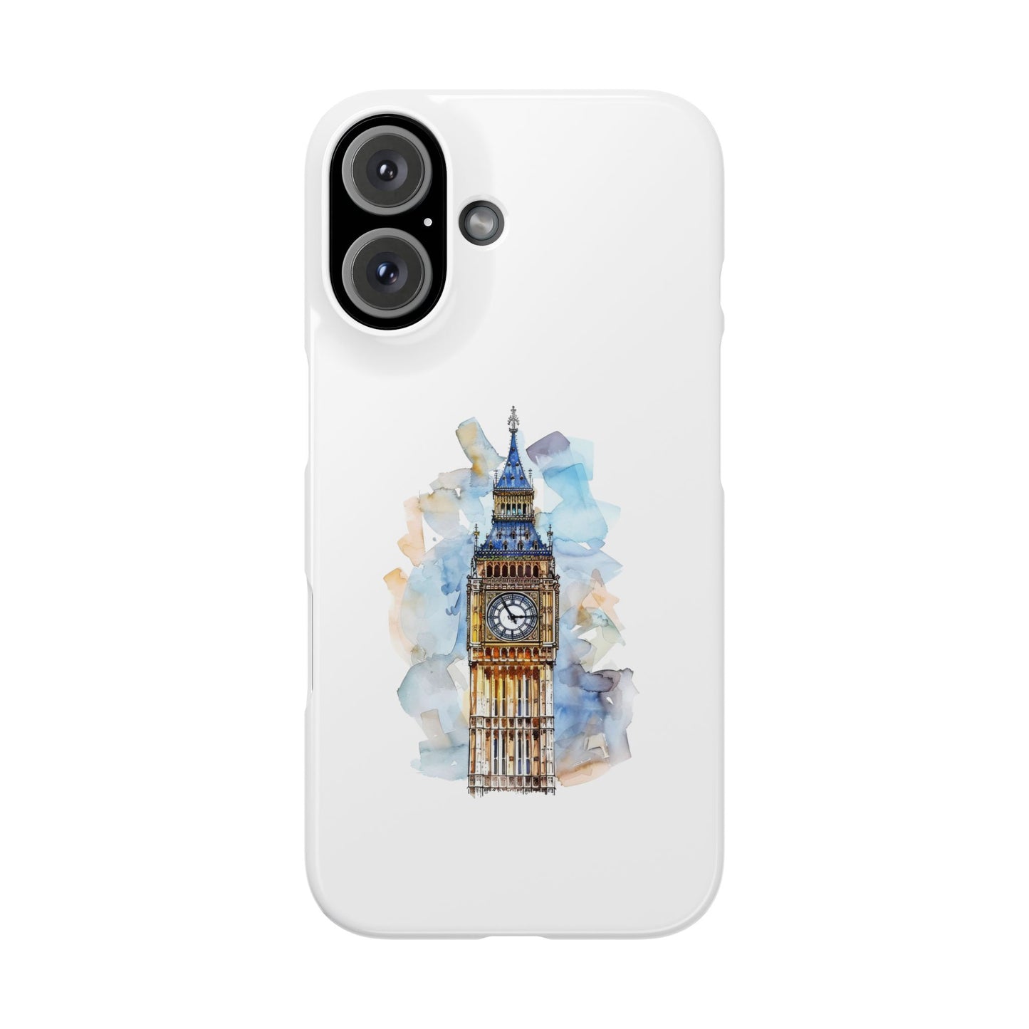 Stylish Slim Phone Case - Big Ben Watercolor Design, Unique Gift for Travelers, London Souvenir, Everyday Use, Phone Accessory