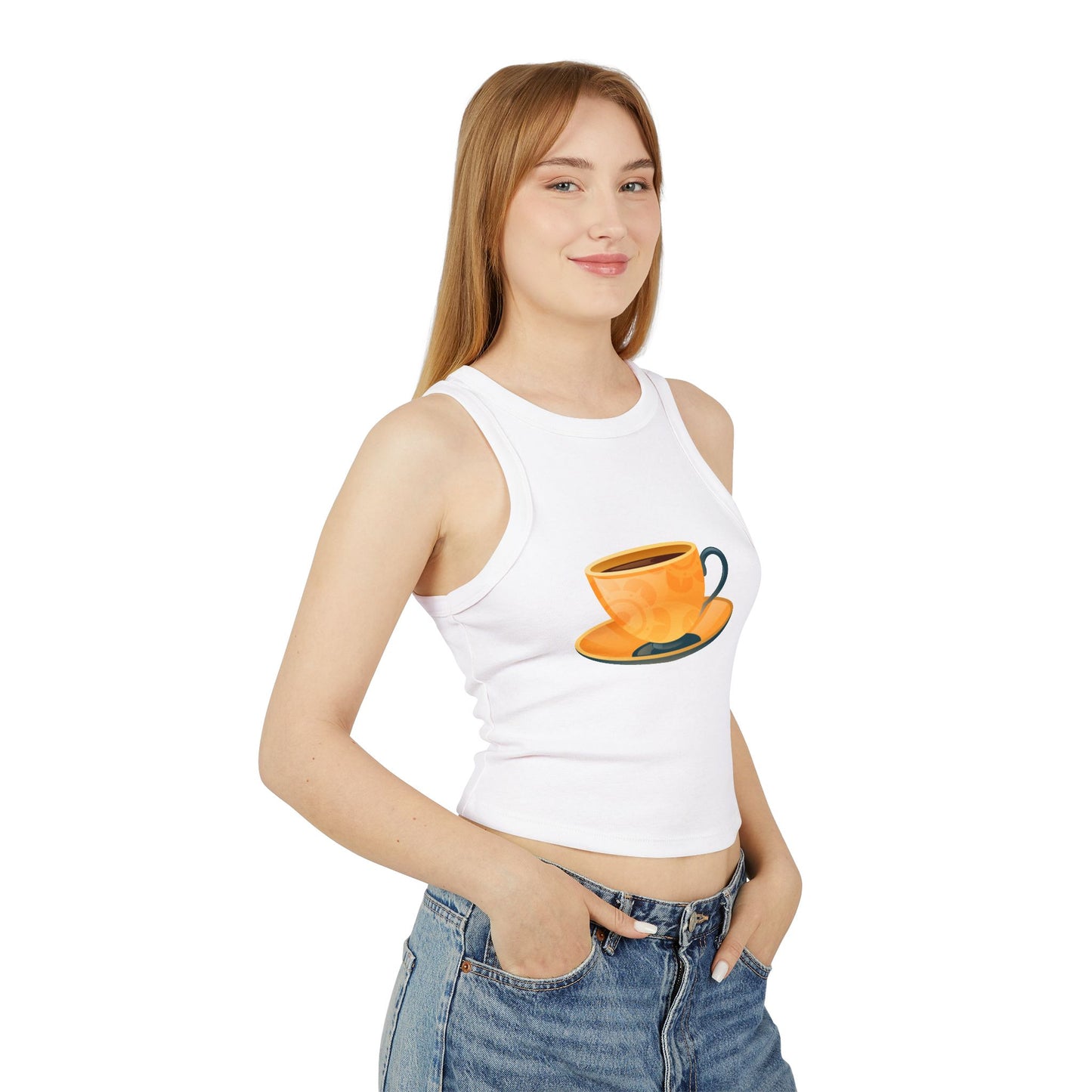 Women's Micro Rib Racer Tank Top - Elegant British Tea Cup - Classic Tea Time Style