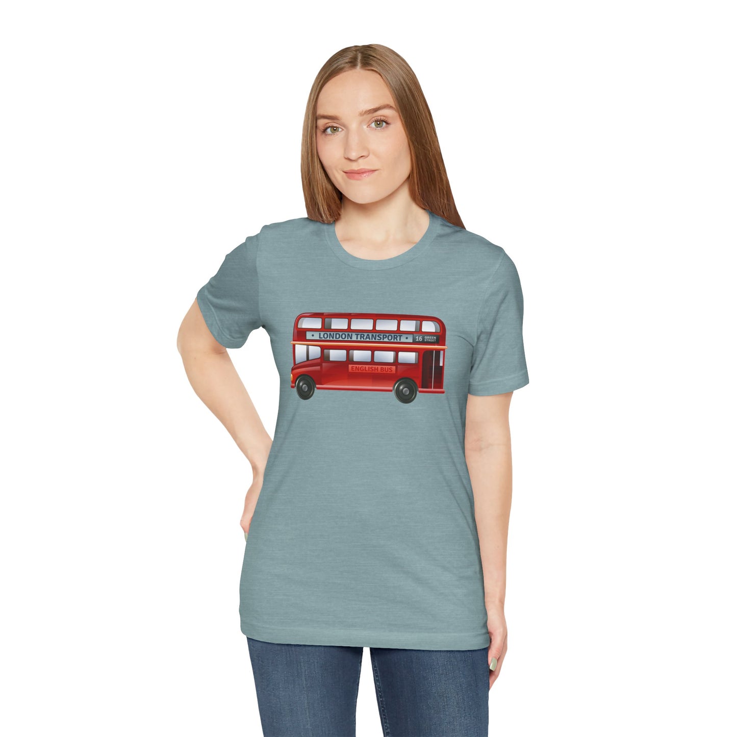 Unisex Jersey Short Sleeve Tee - London Transport English Bus - Iconic Red Double-Decker