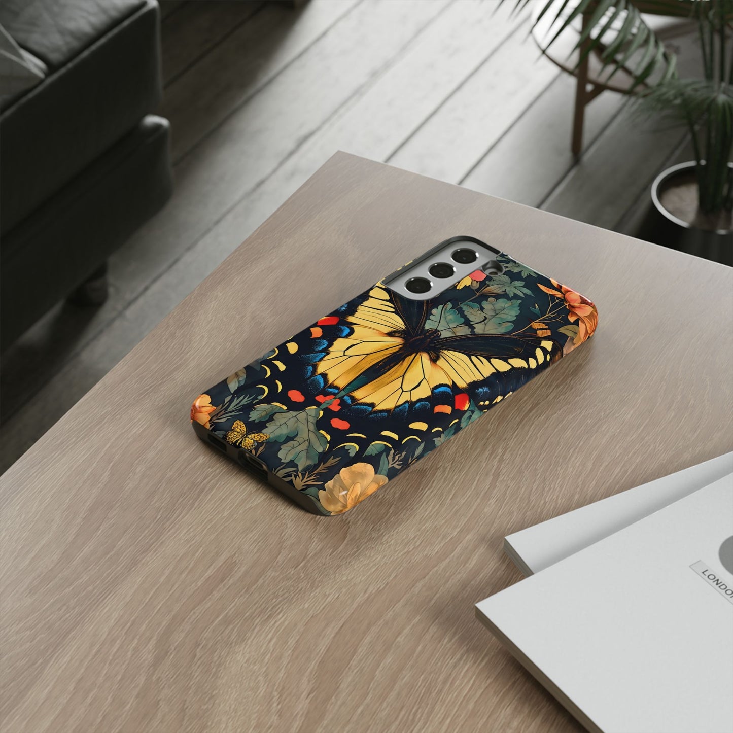 Butterfly Floral Phone Case, Art-inspire Tough Case, Gift for Nature Lovers, Butterfly Pattern Cover, Eco-Friendly Mobile Accessory