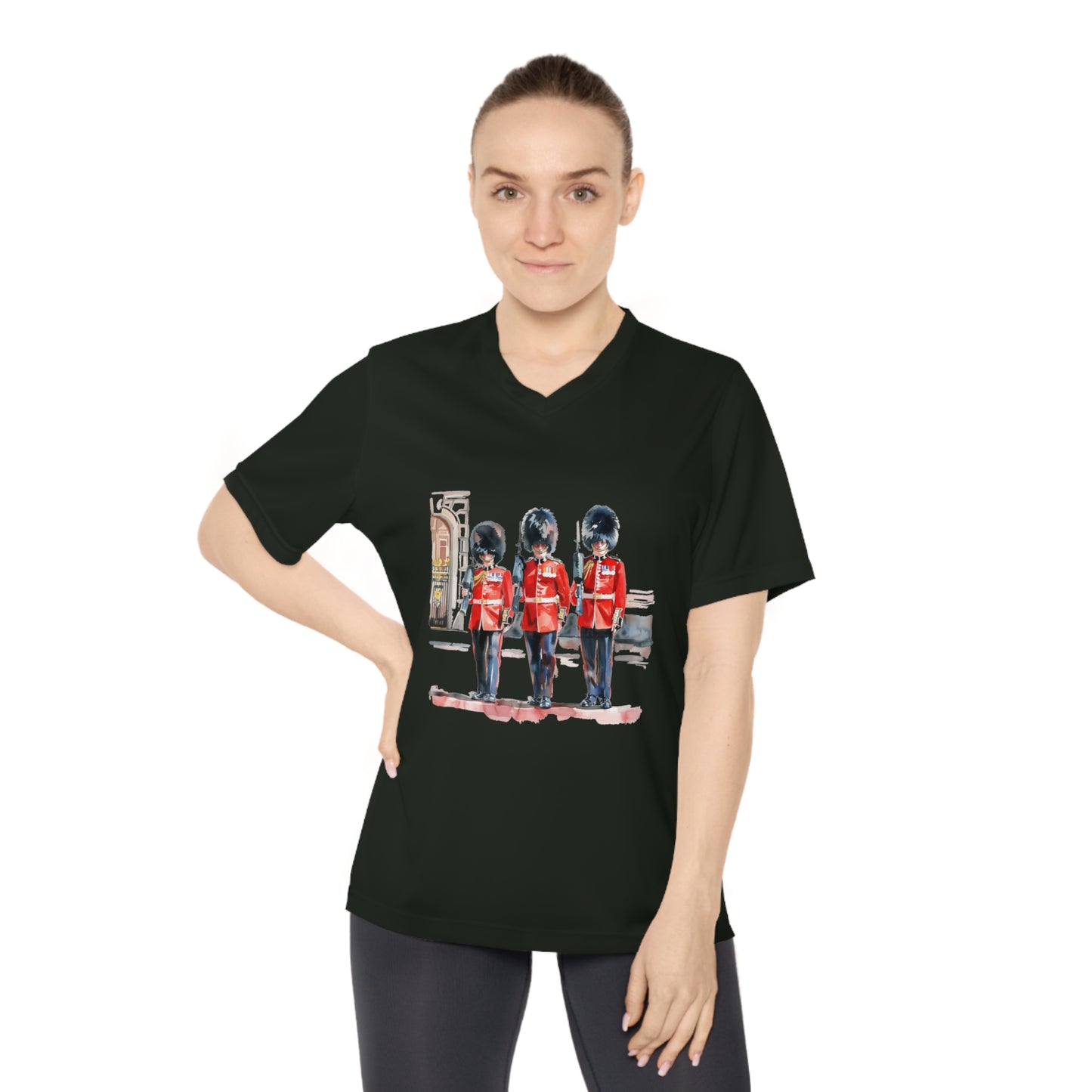 Women's Performance V-Neck T-Shirt - British Royal Guard - Iconic Symbol of Tradition and Honor