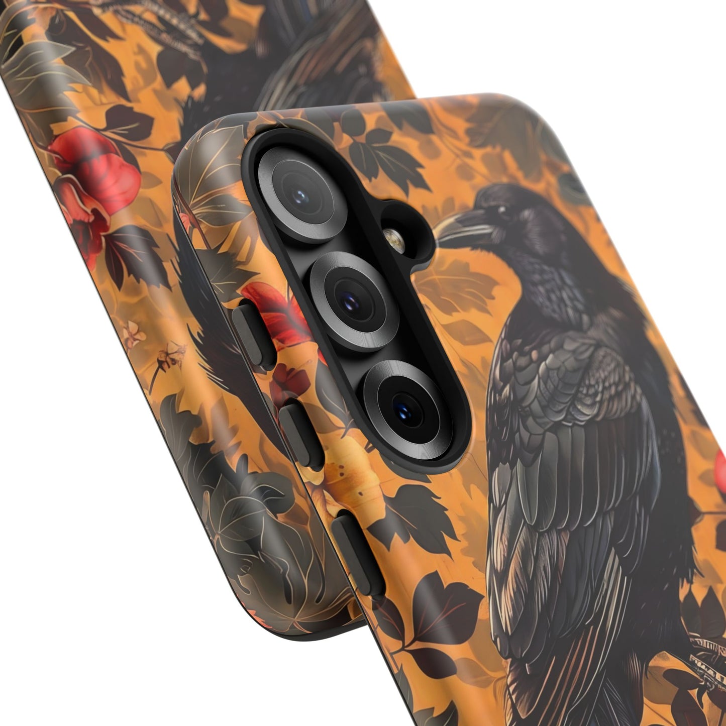 Raven Floral Phone Case - Tough Cases, Blackbird Decor, Gift for Nature Lovers, Bird Themed Accessories, Unique Phone Cover