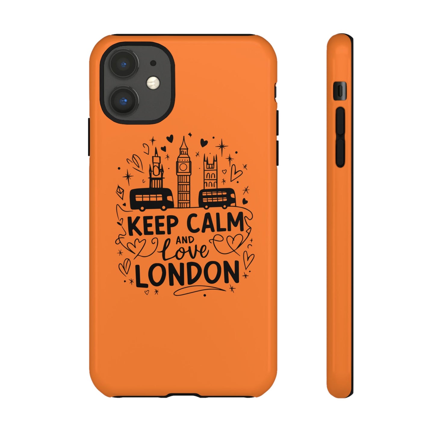 London-Themed Phone Case: Keep Calm and Love London, UK Souvenir, Travel Gift, City Lover, Smartphone Accessories, Orange Design