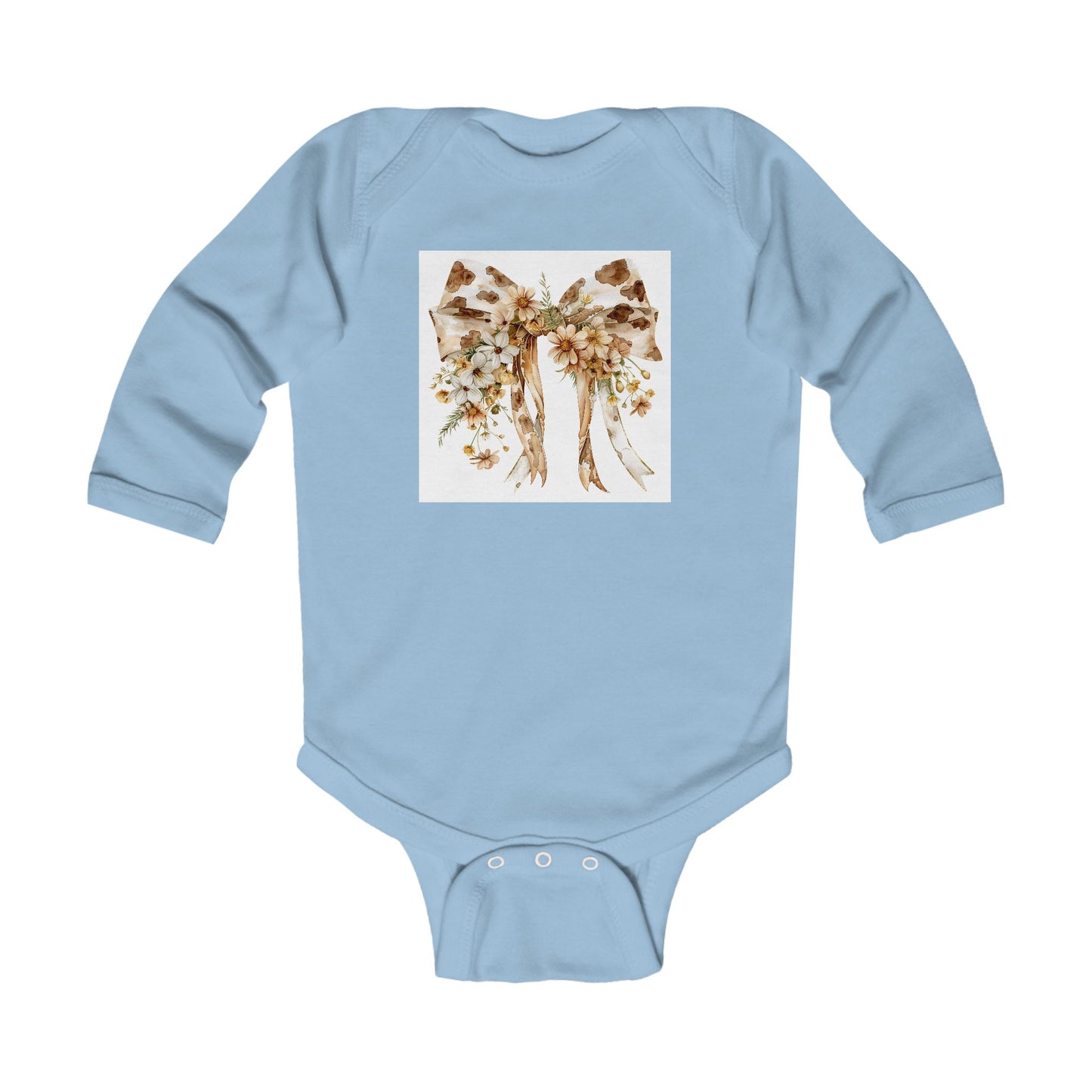 Floral Bow Infant Long Sleeve Bodysuit - Cute Baby Shower Gift