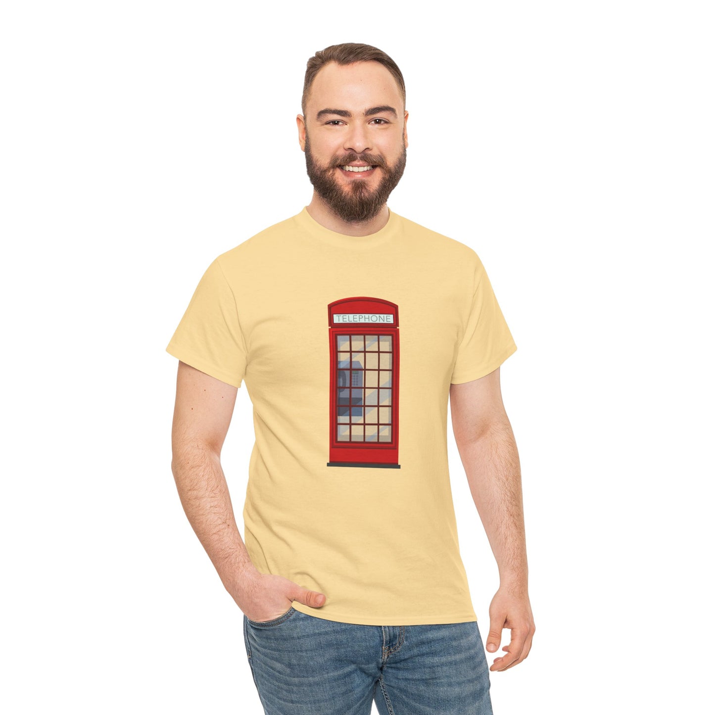 Unisex Heavy Cotton T-Shirt - Vintage British Telephone Box Design