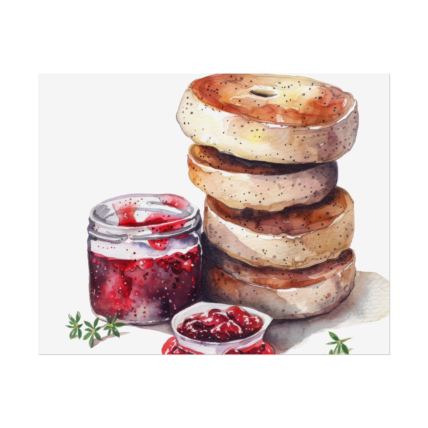 Breakfast Bagel Art Print, Foodie Decor, Kitchen Wall Art, Rolled Poster, Unique Food Gift, Home Cooking Decor