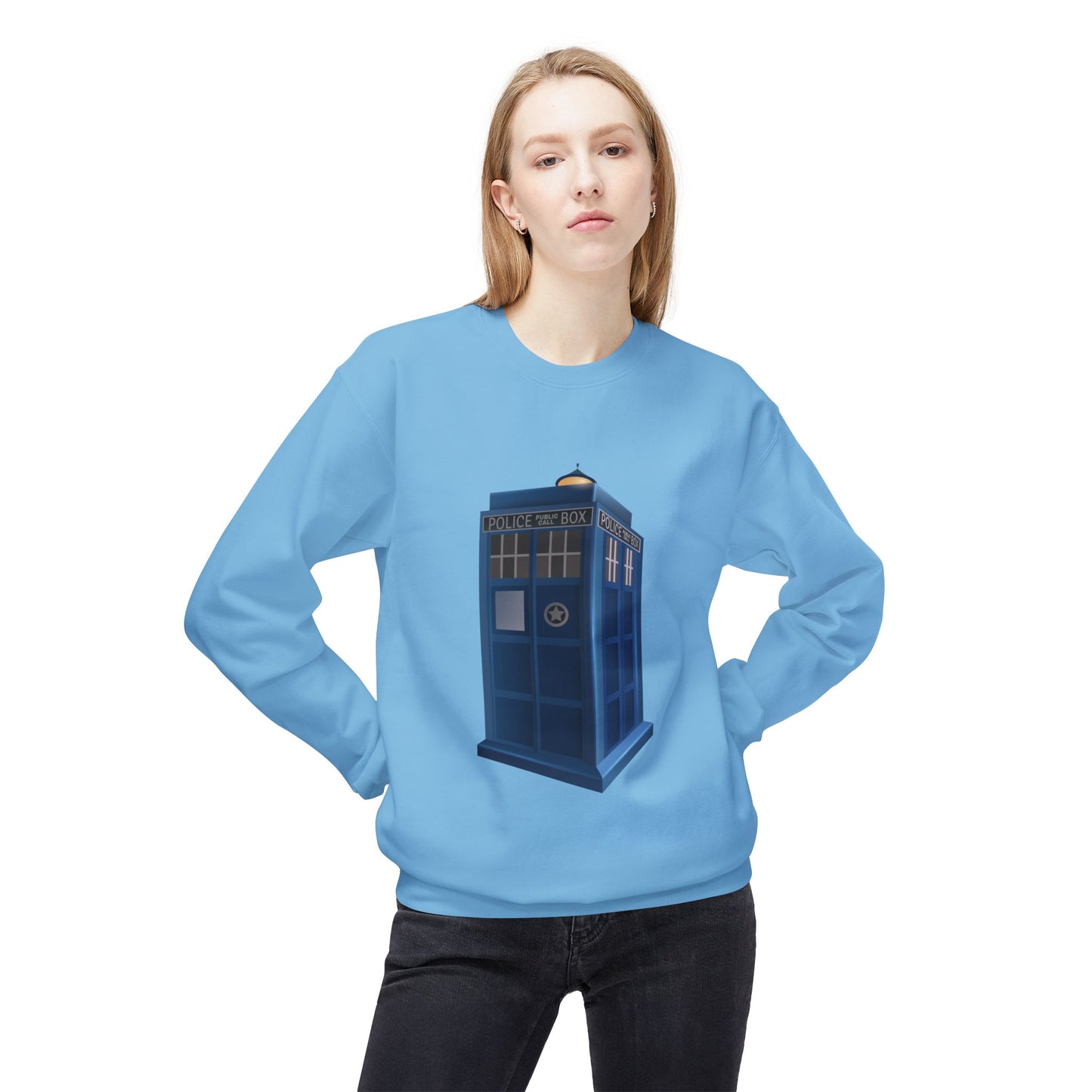 Unisex Midweight Softstyle Fleece Crewneck Sweatshirt - British Police Public Call Box - Iconic TARDIS Design
