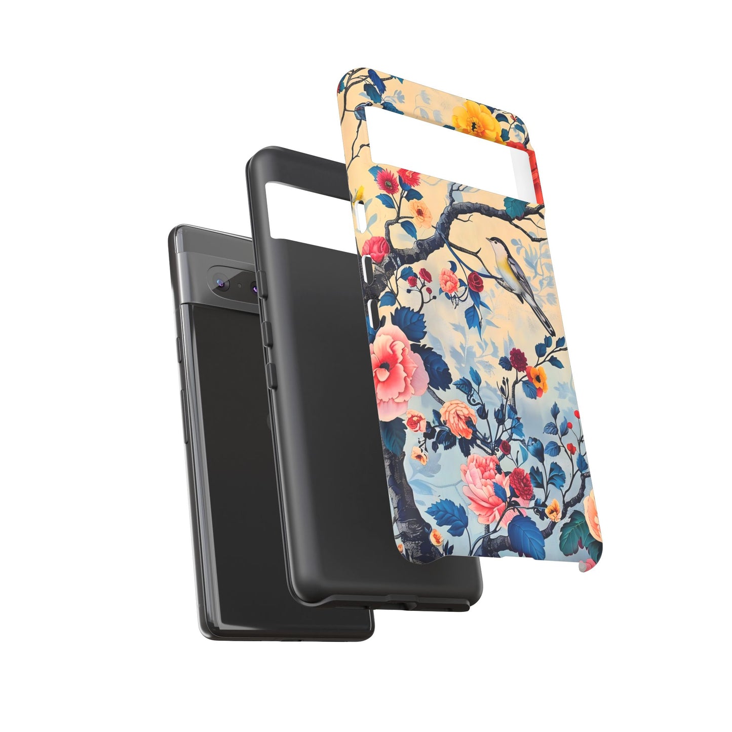 Floral Phone Case, Tough Cases with Bird and Flower Design, Trendy Accessory, Gift for Nature Lovers, Stylish Protection