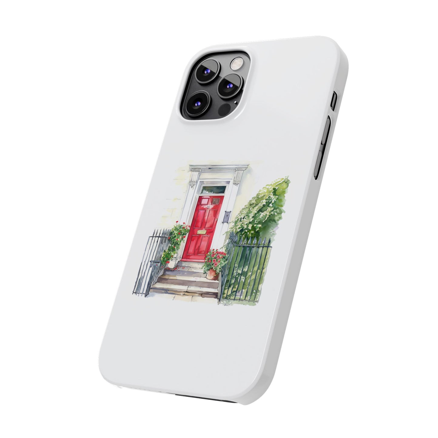 Charming Red Door Slim Phone Cases – Aesthetic Protection for Your Device, Perfect Gift for Home Lovers, Housewarming, Art Enthusiasts