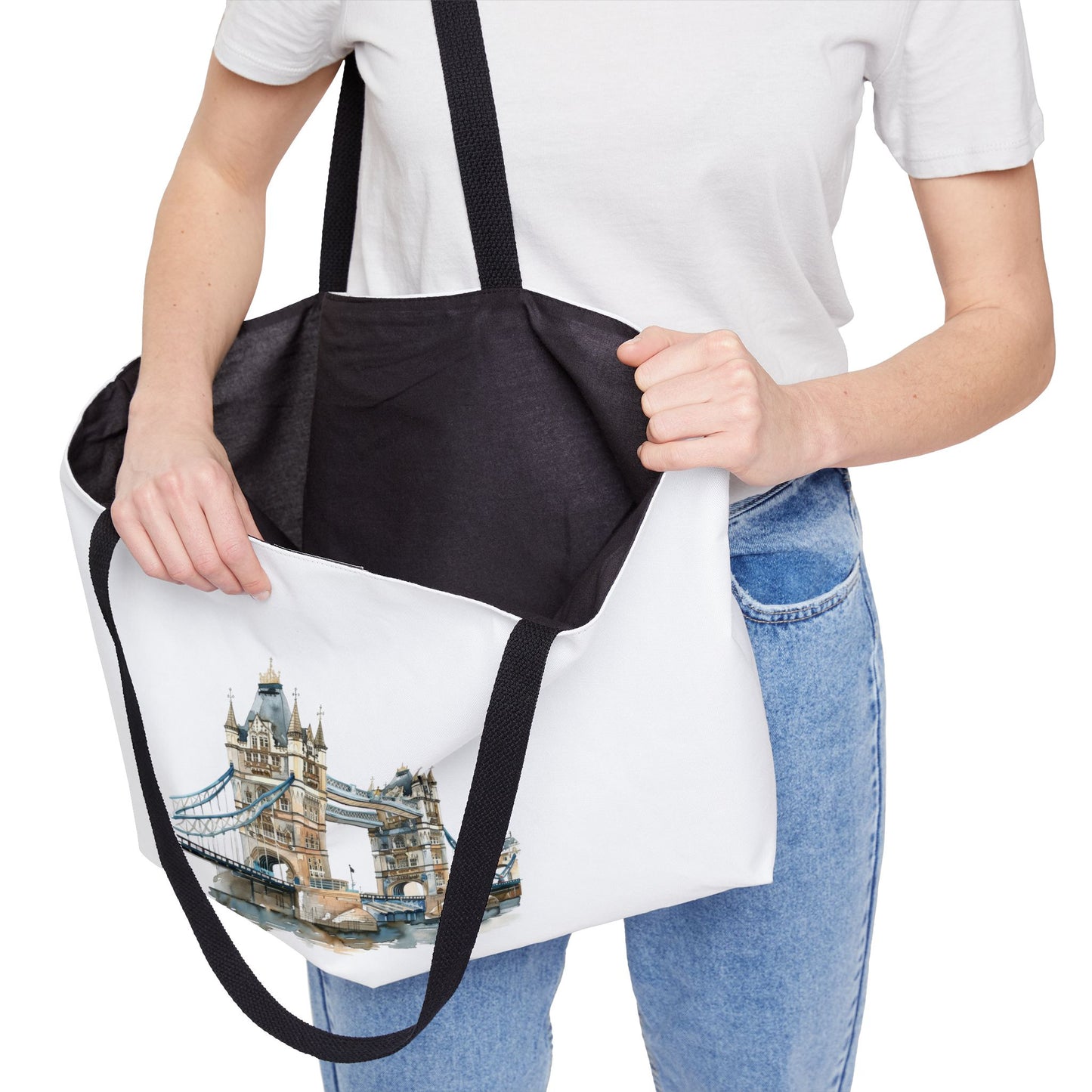 Watercolor London Bridge Weekender Tote Bag, Travel Bag, Summer Beach Tote, Gift for Travelers, Stylish Storage