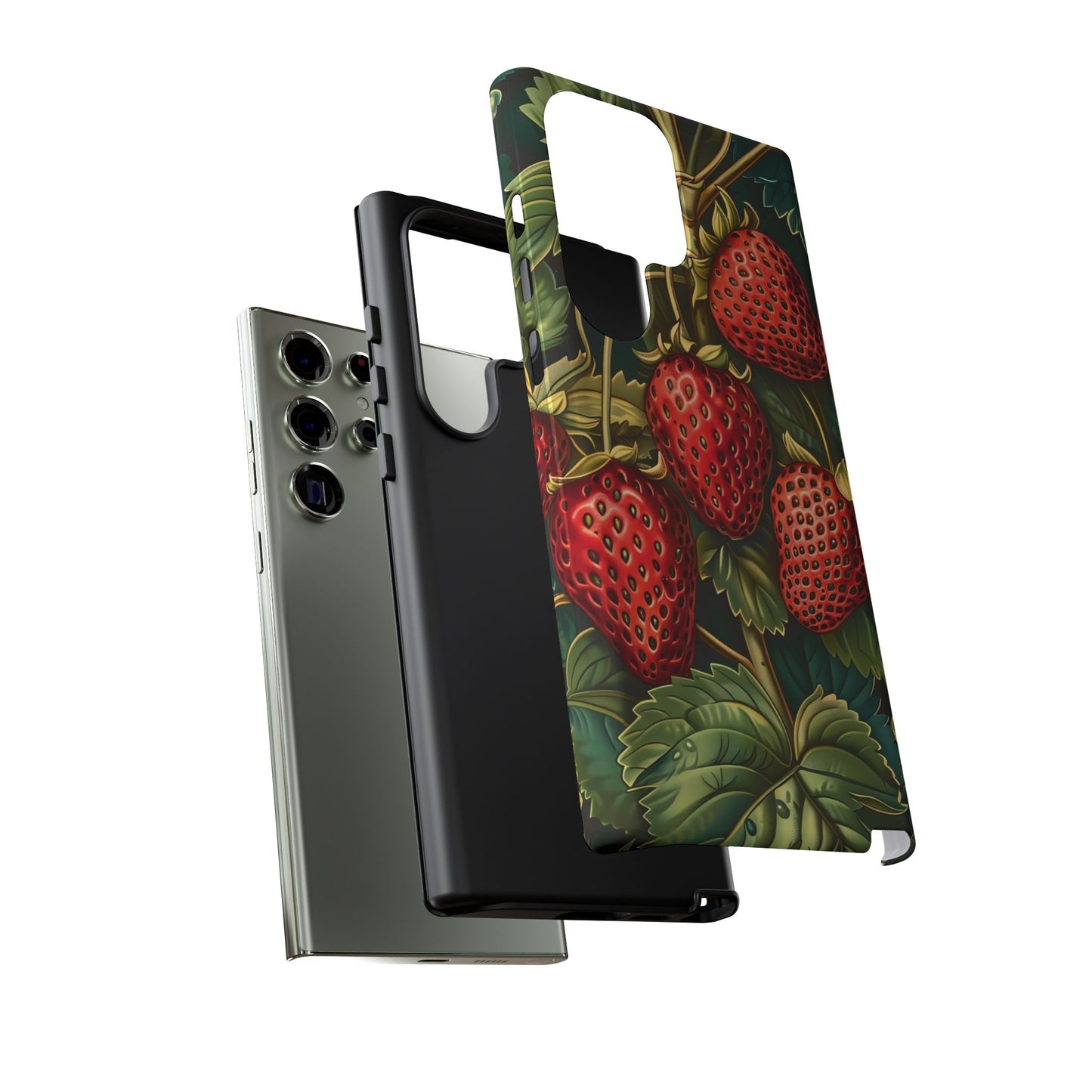 Strawberry Phone Case, Tough Berry Case, Floral Phone Cover, Cute Smartphone Shell, Nature-Inspired Gift