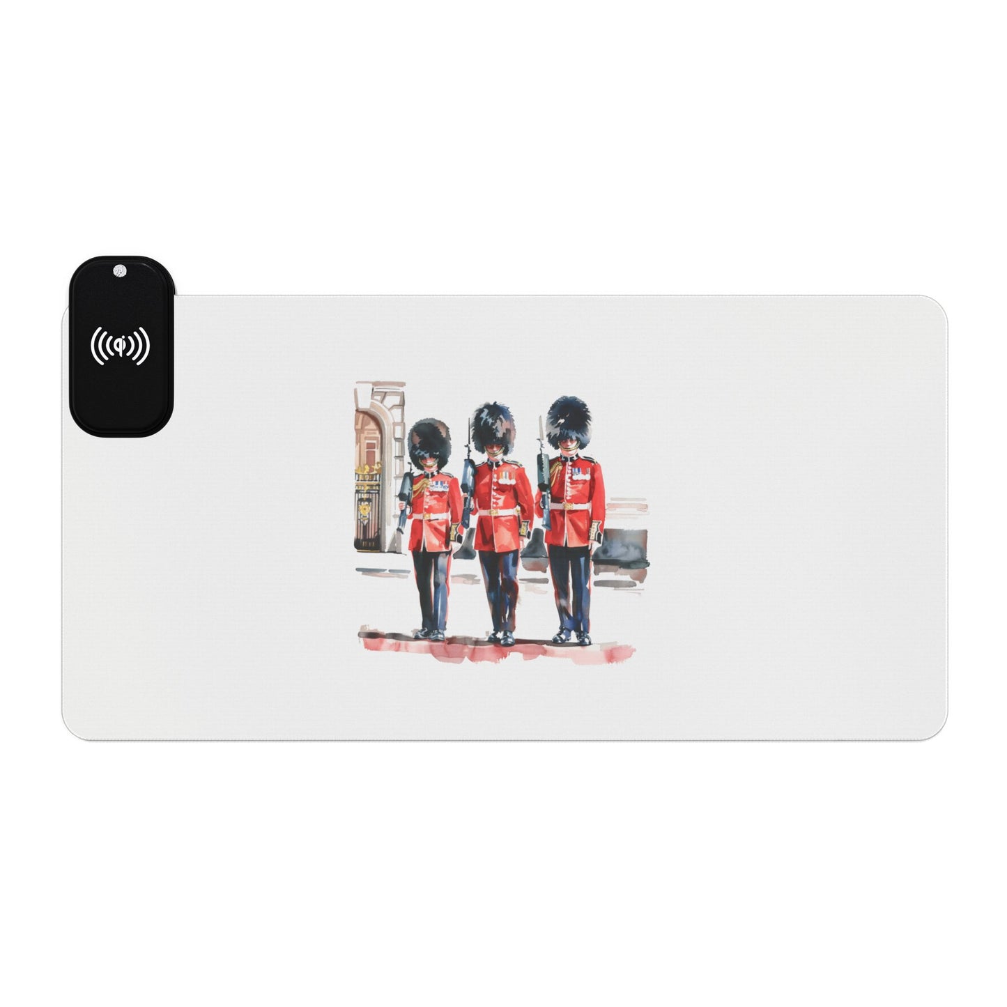 he Trio of Guards – Royal British Soldiers - LED Gaming Mouse Pad with Wireless Charging, Desk Accessory for Gamers, Gift for Streamers, Gaming Setup Decor, Unique Mouse Pad Design