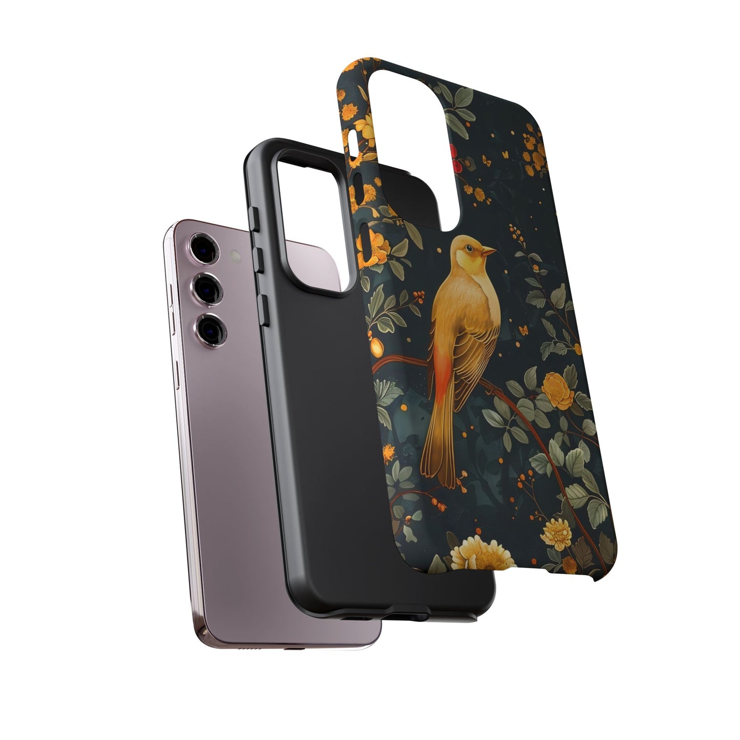 Floral Phone Case, Tough Cases with Bird Design, Nature Lover Gift, Stylish Protection, Birthday Present, Floral Phone Cover