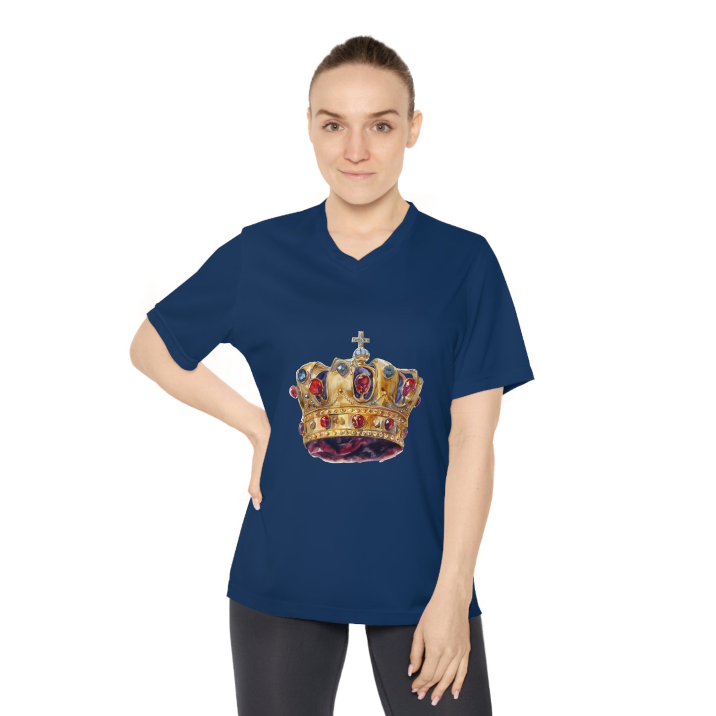 Women's Performance V-Neck T-Shirt - Royal Crown - British Royal Crown Design - Iconic Symbol of Monarchy