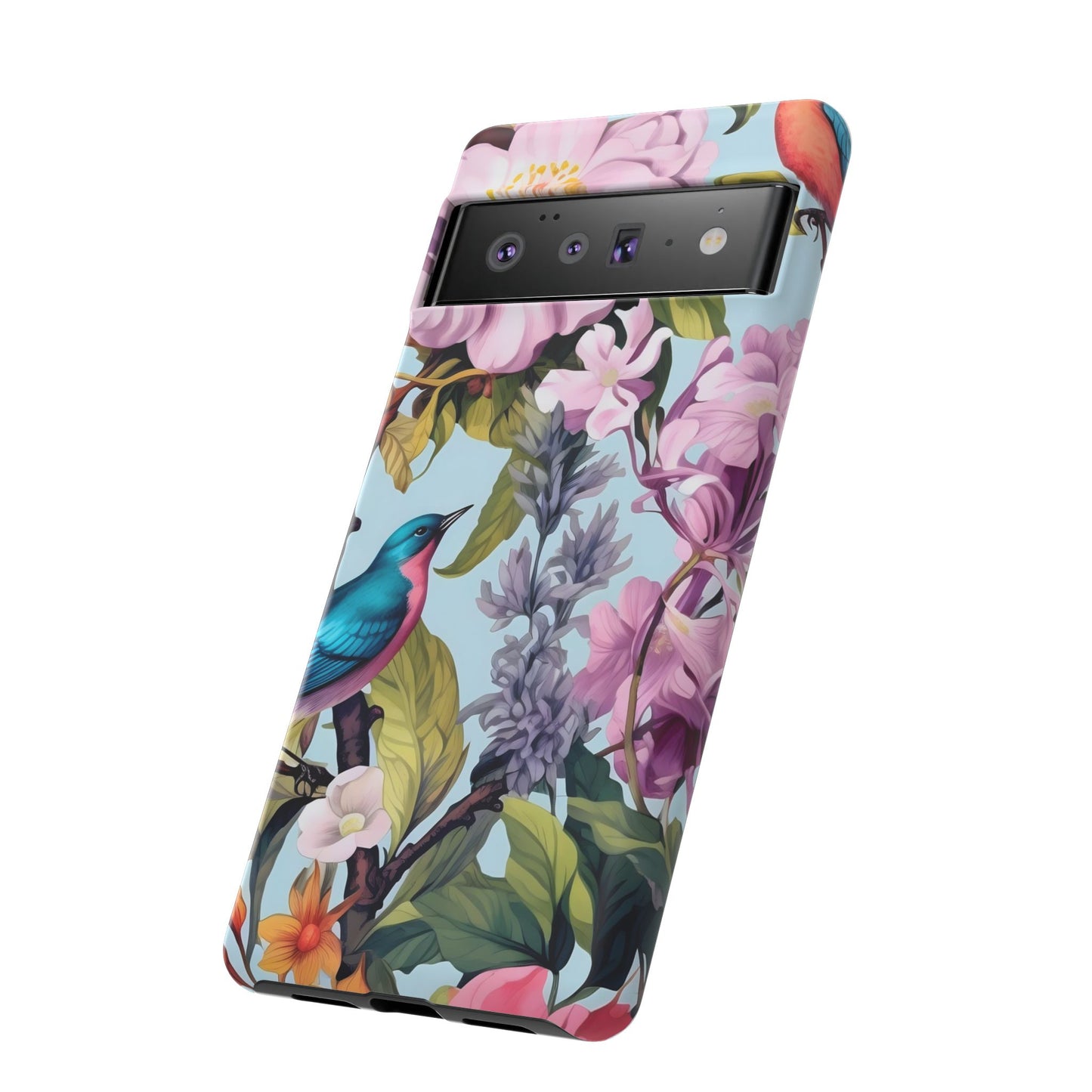 Floral Phone Case with Birds, Tough Cases for Nature Lovers, Stylish Phone Accessories, Unique Gifts for Her, Cute Tech Protector