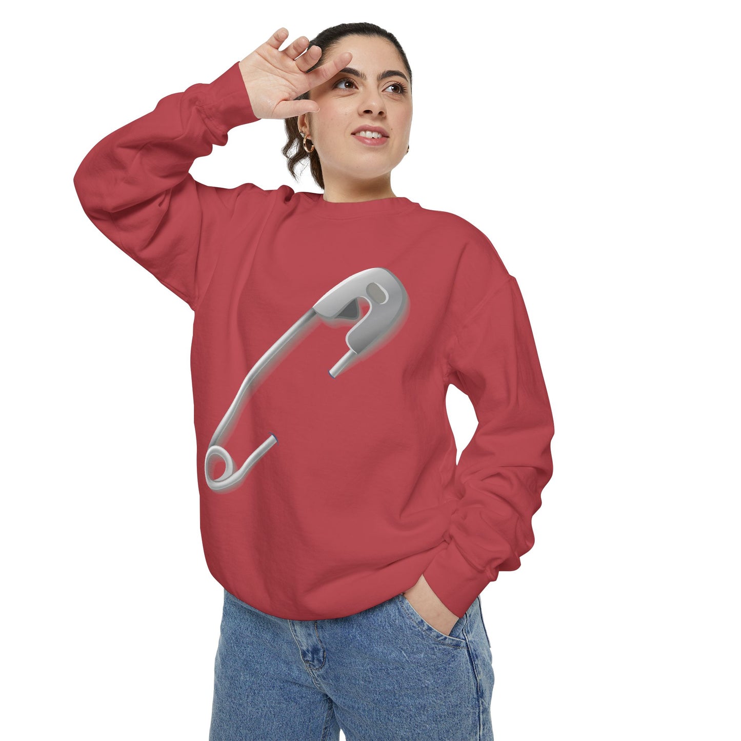 Unisex Garment-Dyed Sweatshirt - Minimalist Safety Pin Design