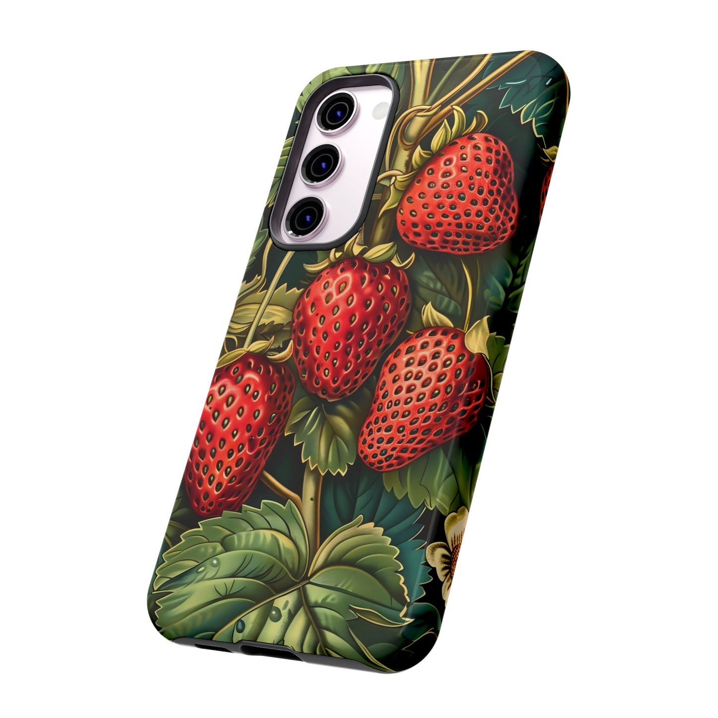 Strawberry Phone Case, Tough Berry Case, Floral Phone Cover, Cute Smartphone Shell, Nature-Inspired Gift