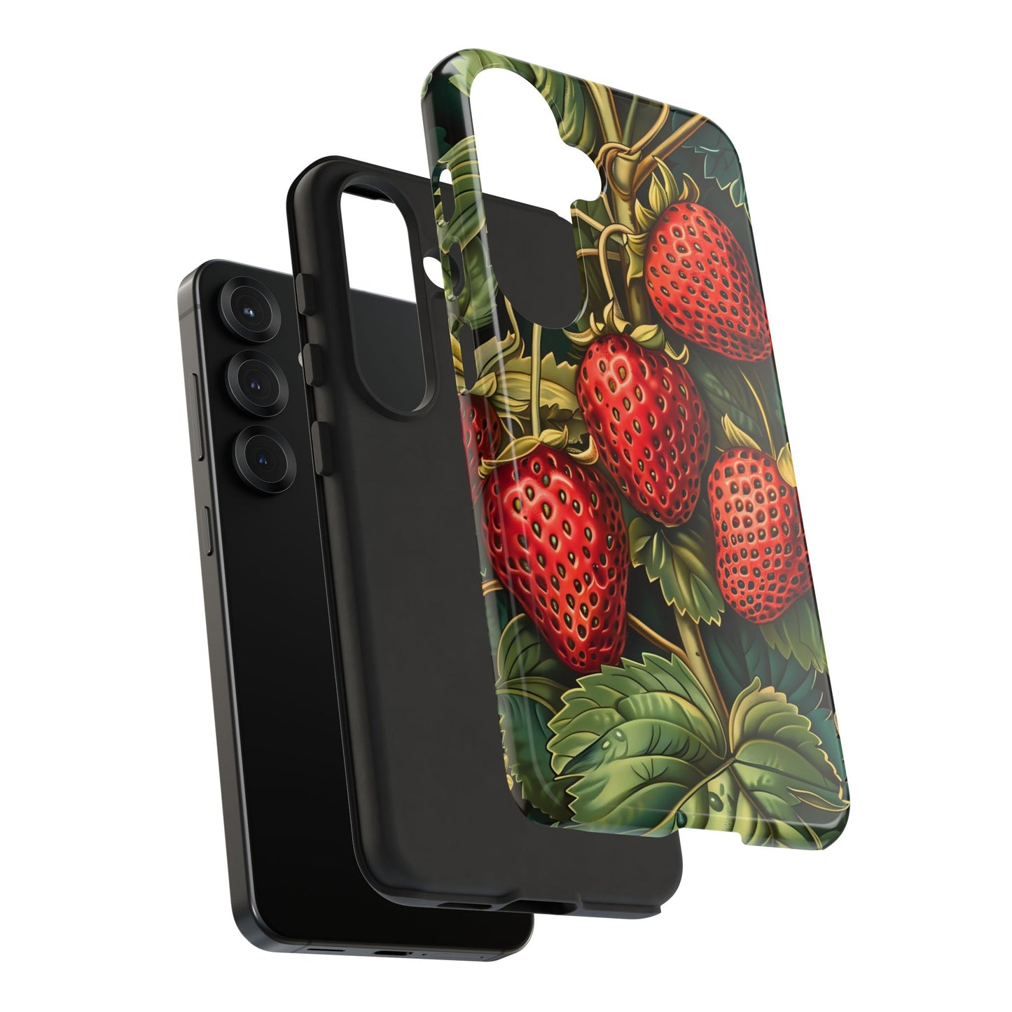 Strawberry Phone Case, Tough Berry Case, Floral Phone Cover, Cute Smartphone Shell, Nature-Inspired Gift