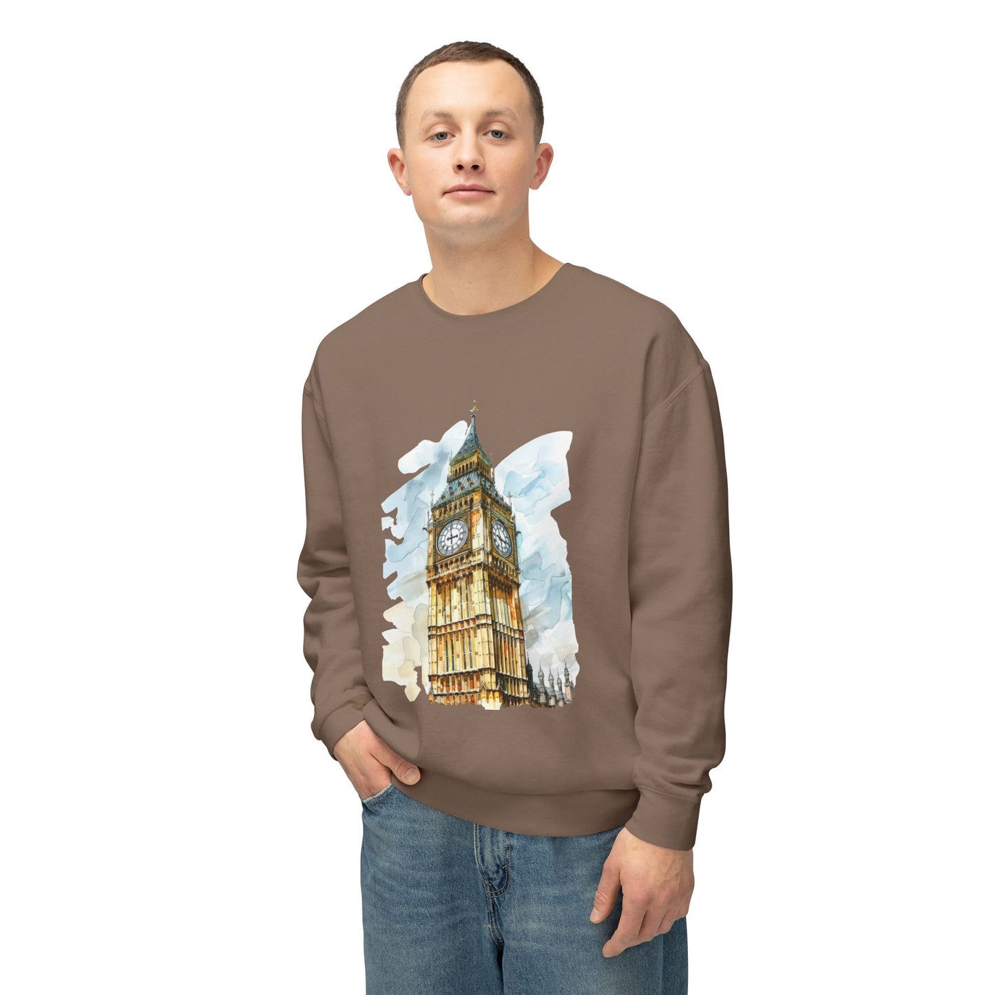Unisex Lightweight Crewneck Sweatshirt - Iconic Big Ben Clock Tower Design