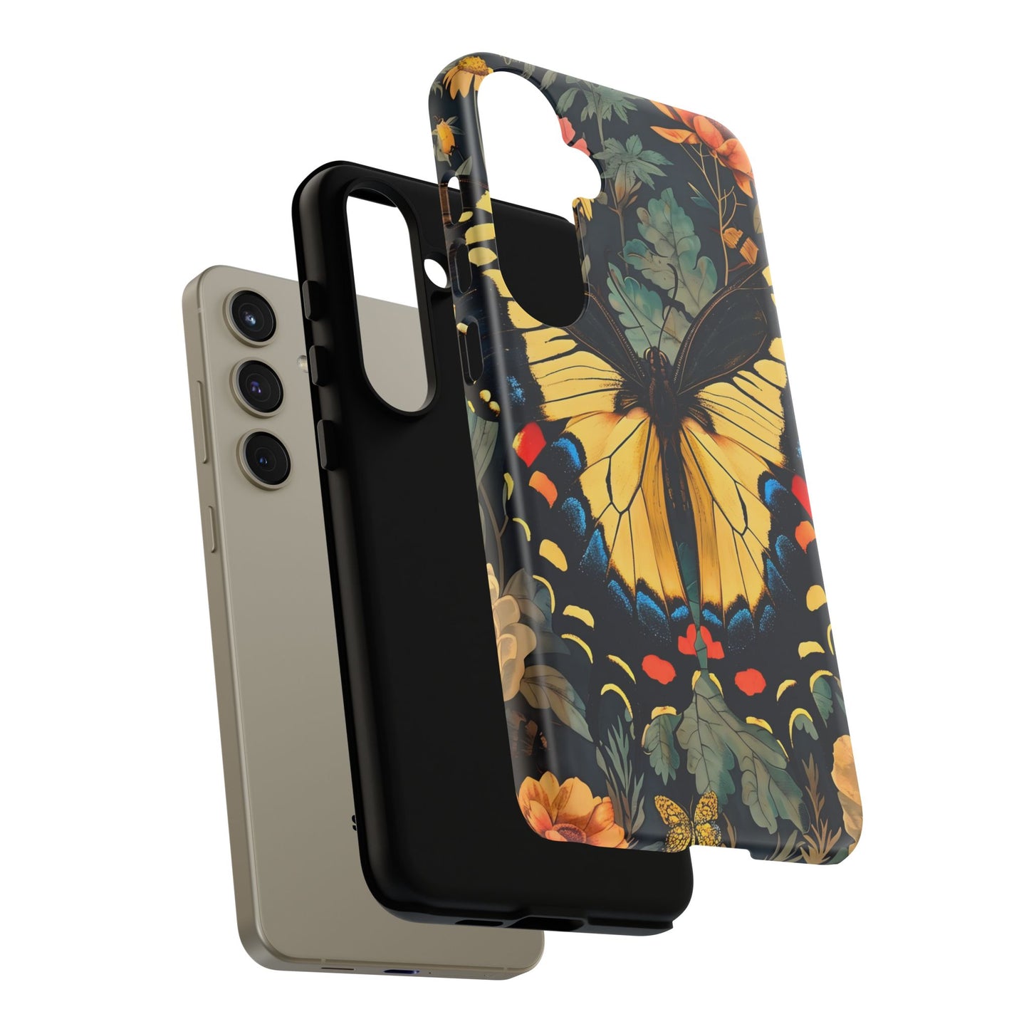 Butterfly Floral Phone Case, Art-inspire Tough Case, Gift for Nature Lovers, Butterfly Pattern Cover, Eco-Friendly Mobile Accessory