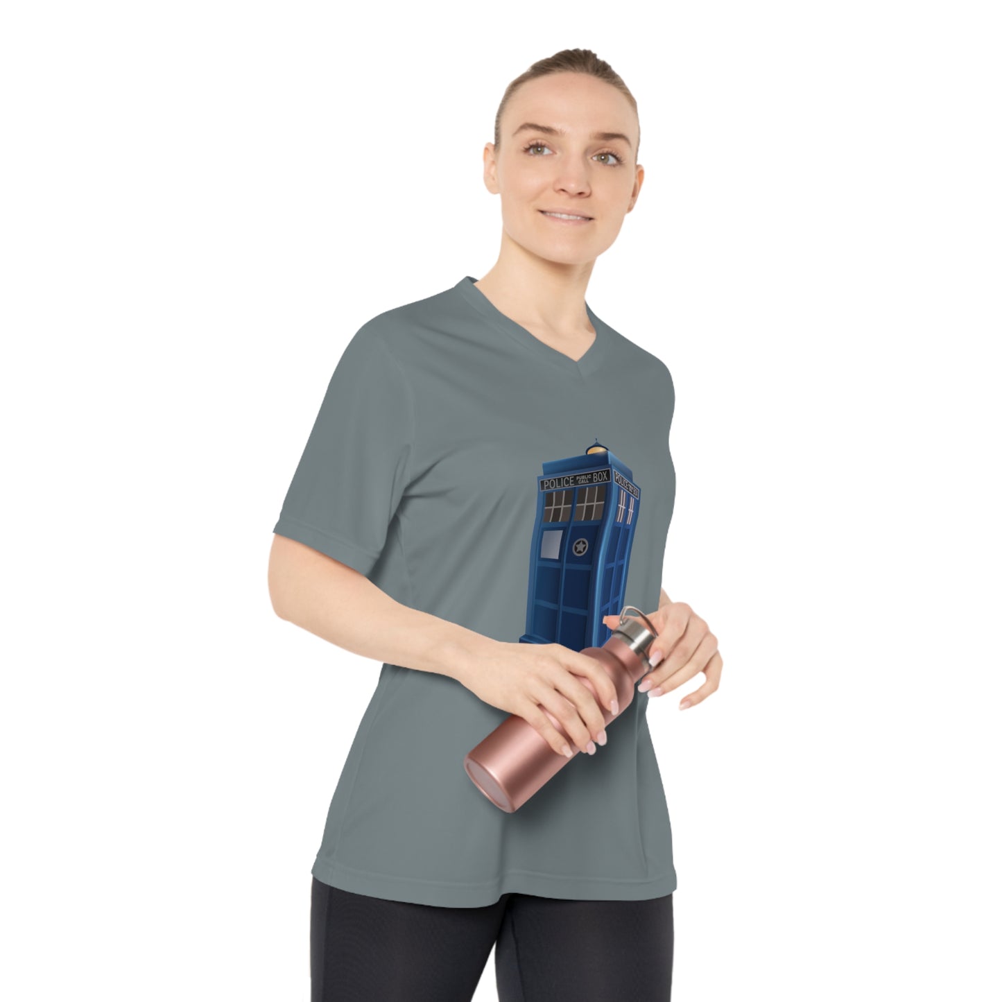 Women's Performance V-Neck T-Shirt - Time Traveler Design - British Police Public Call Box - Iconic TARDIS Design