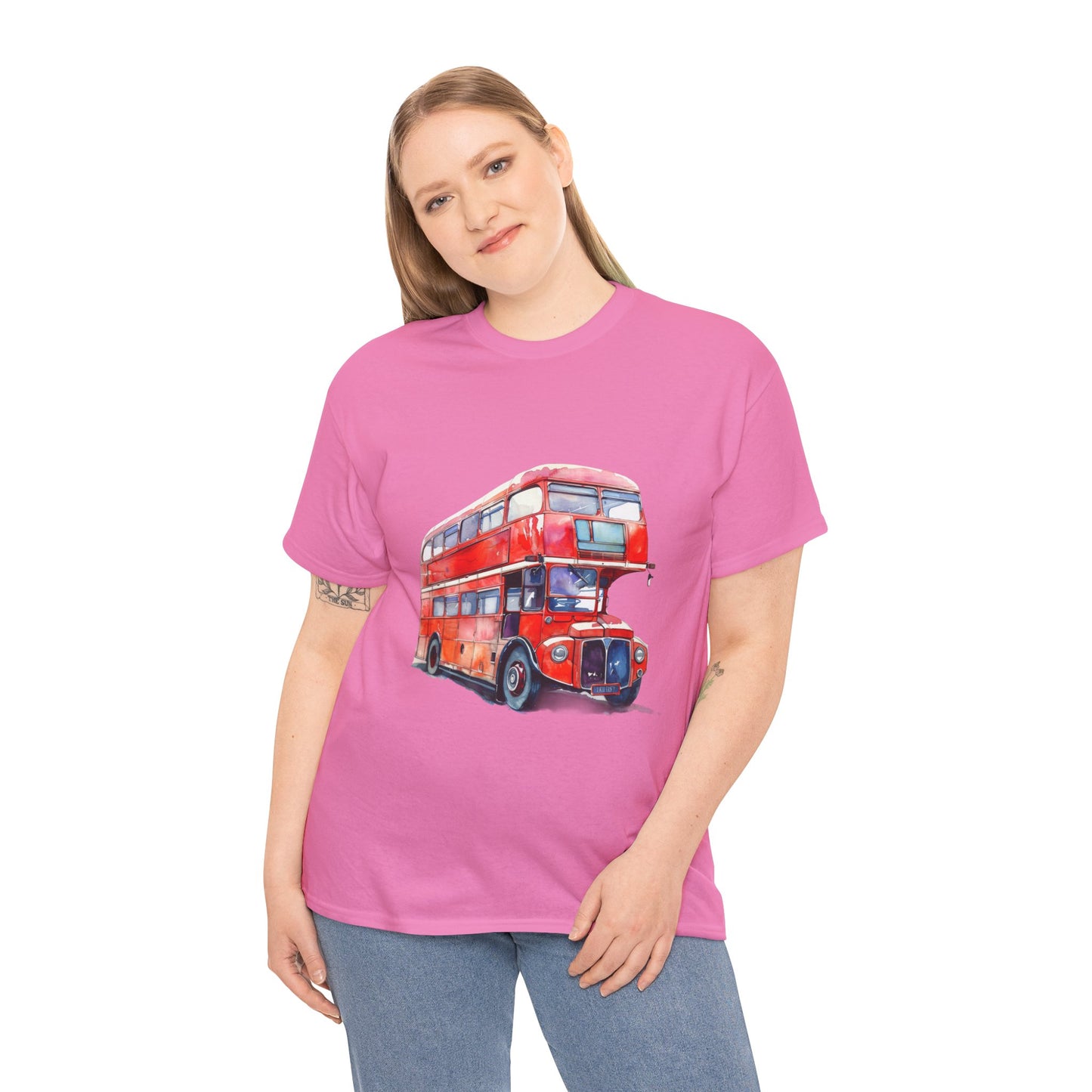 Unisex Heavy Cotton Tee - London Transport English Bus - Iconic Red Double-Decker