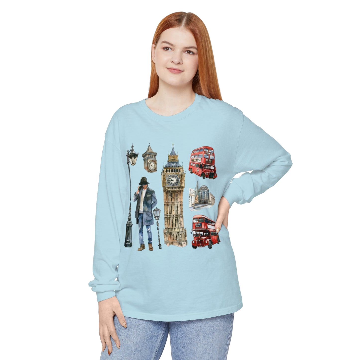 Unisex Garment-dyed Long Sleeve T-Shirt - Quintessential England - A Celebration of Icons