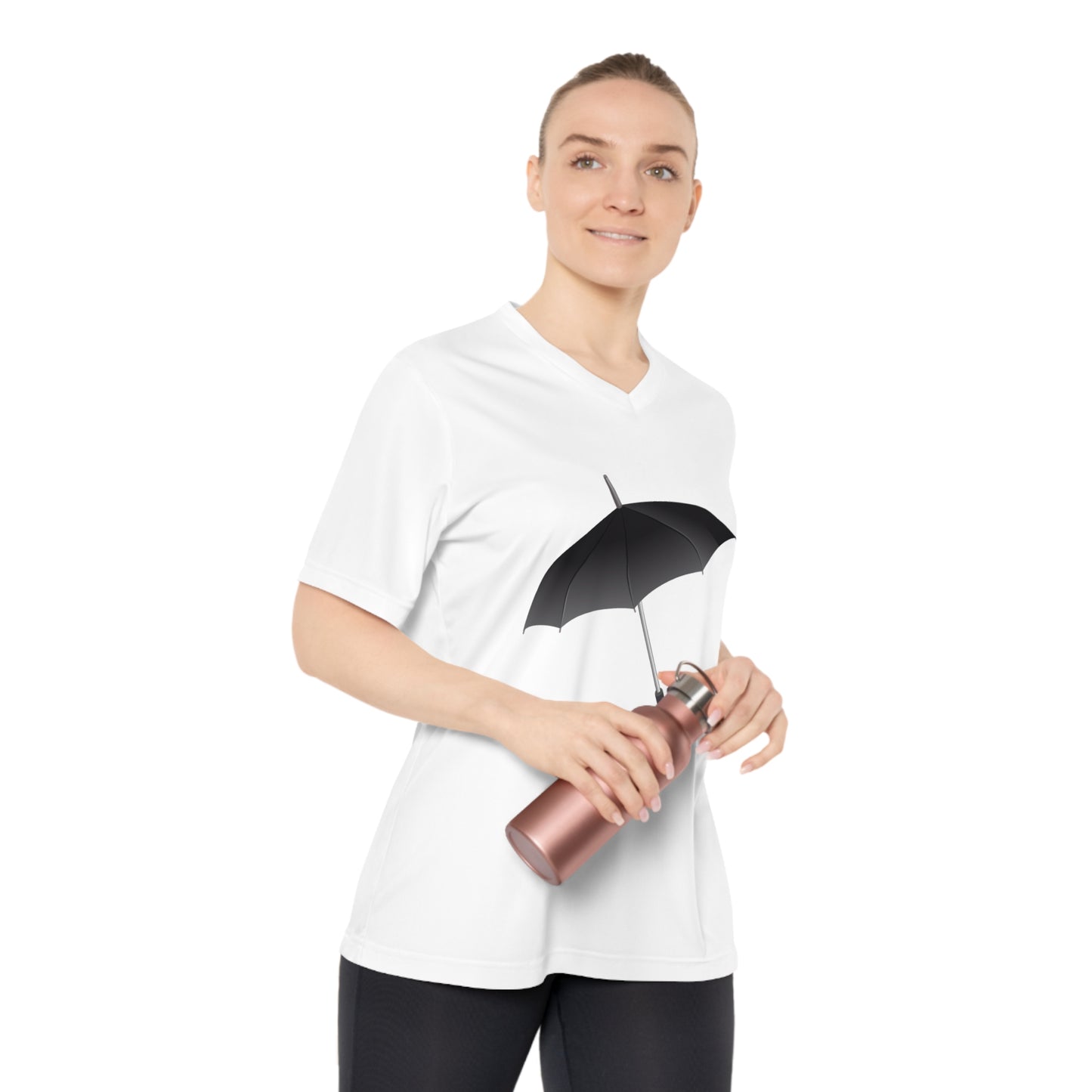 Women's Performance V-Neck T-Shirt - Stylish Umbrella Design for Active Lifestyle - Regal Royal Umbrella - Elegant and Majestic Design