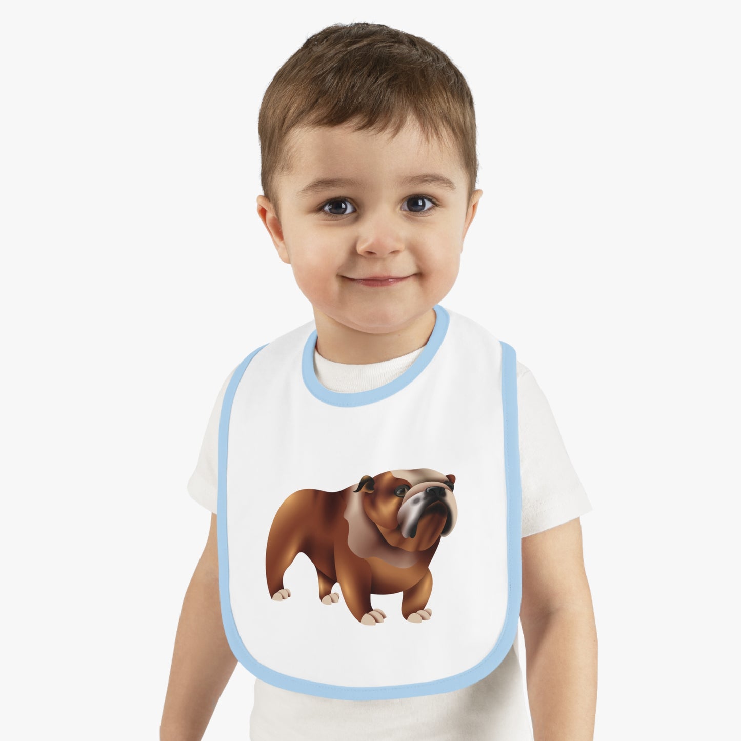 Cute Bulldog Baby Bib, Nursery Feeding Bib, Dog Lover Gift, Baby Shower Essential, Toddlers Bib with Contrast Trim