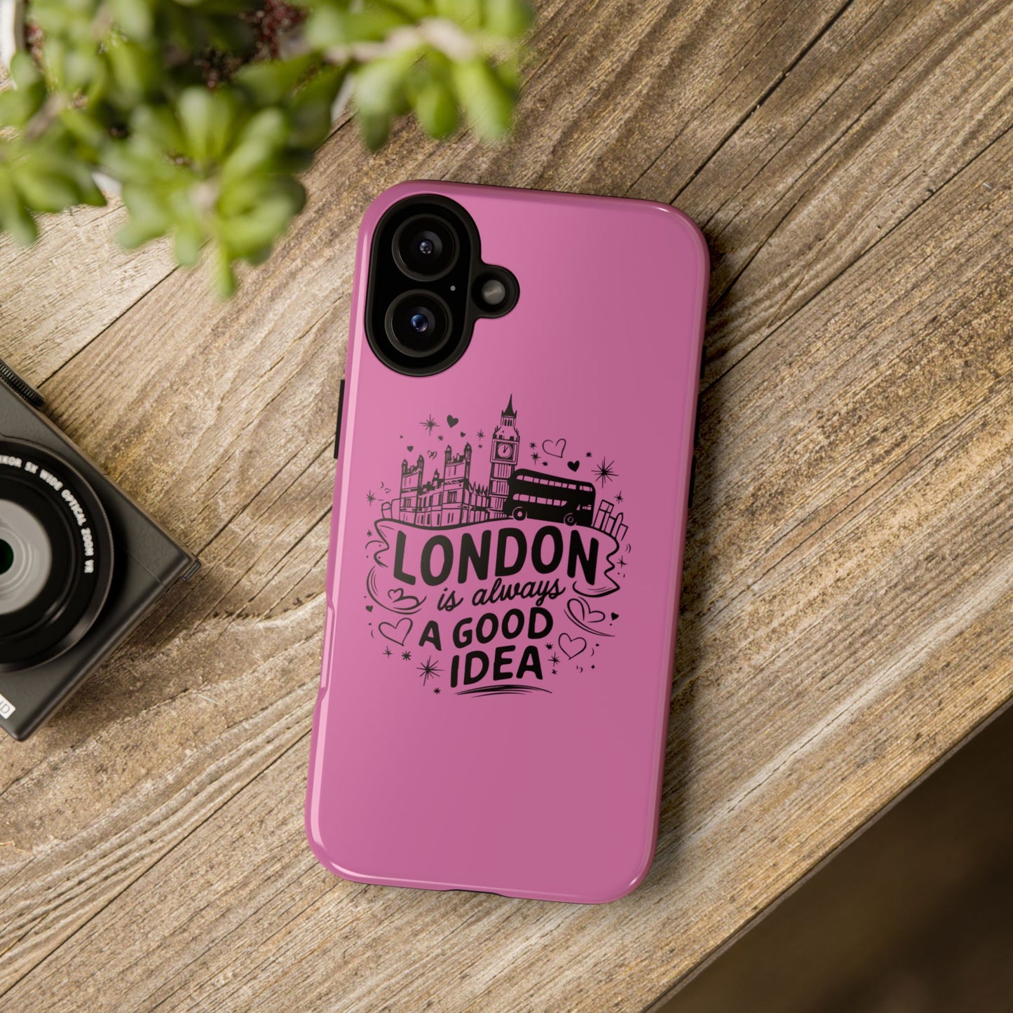 London is Always a Good Idea Phone Case, Cute iPhone Cover, London Travel Gift, Pink Protective Case, Unique Cell Phone Holder