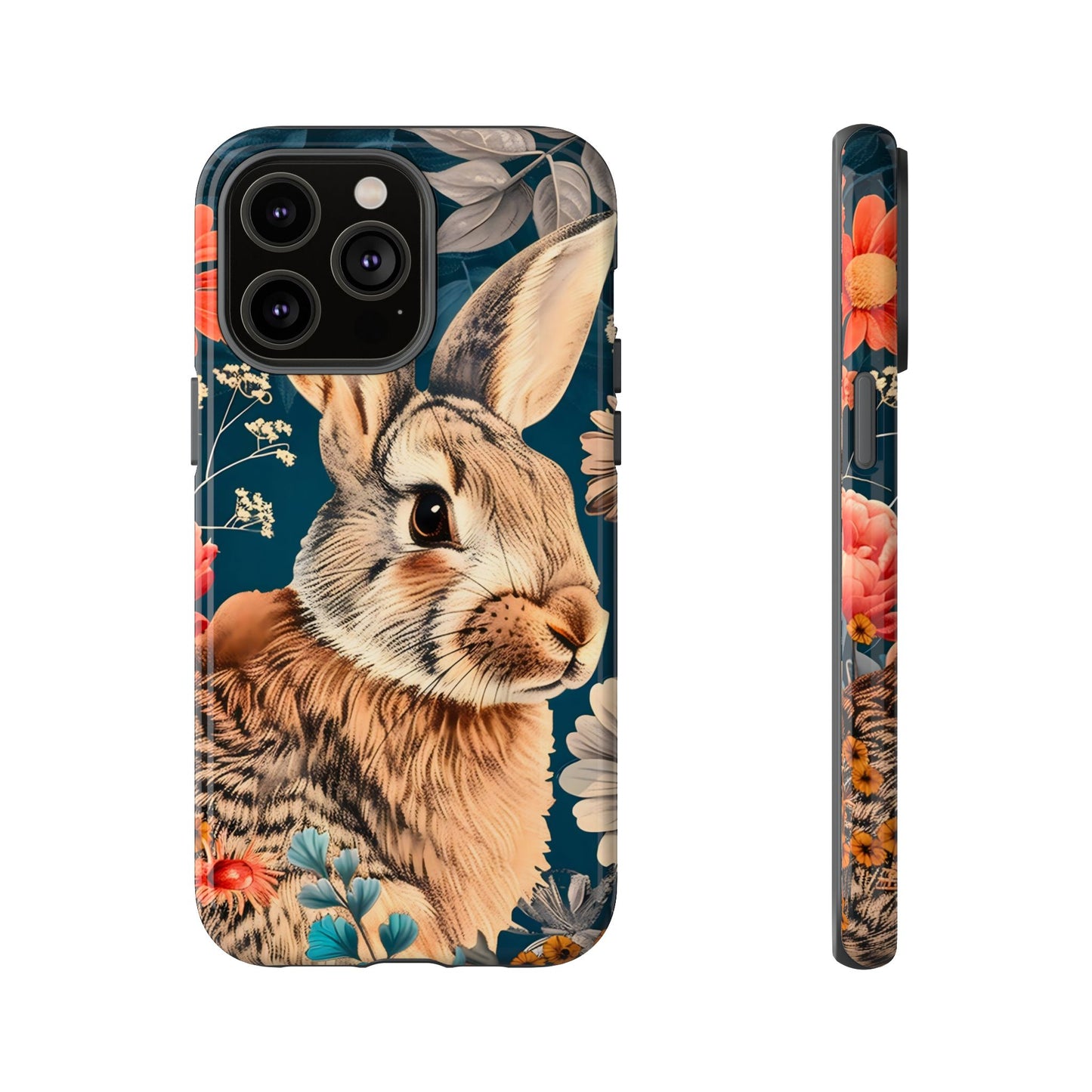 Floral Rabbit Phone Case, Cute Phone Cover, Tough Cases for Animal Lovers, Unique Gift for Birthdays, Nature-Themed Accessories