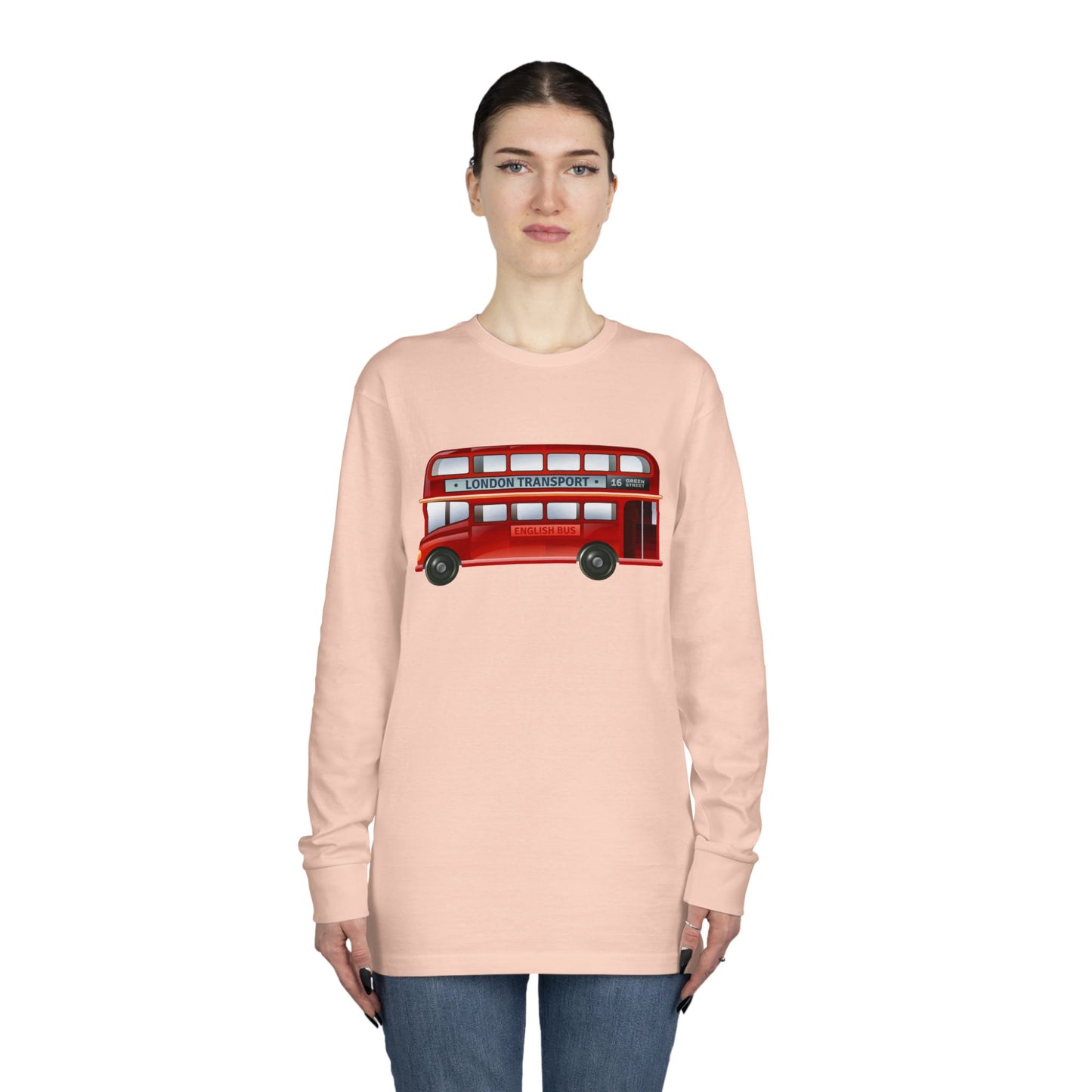 Long Sleeve Crewneck Tee - Trendy London Transport English Bus