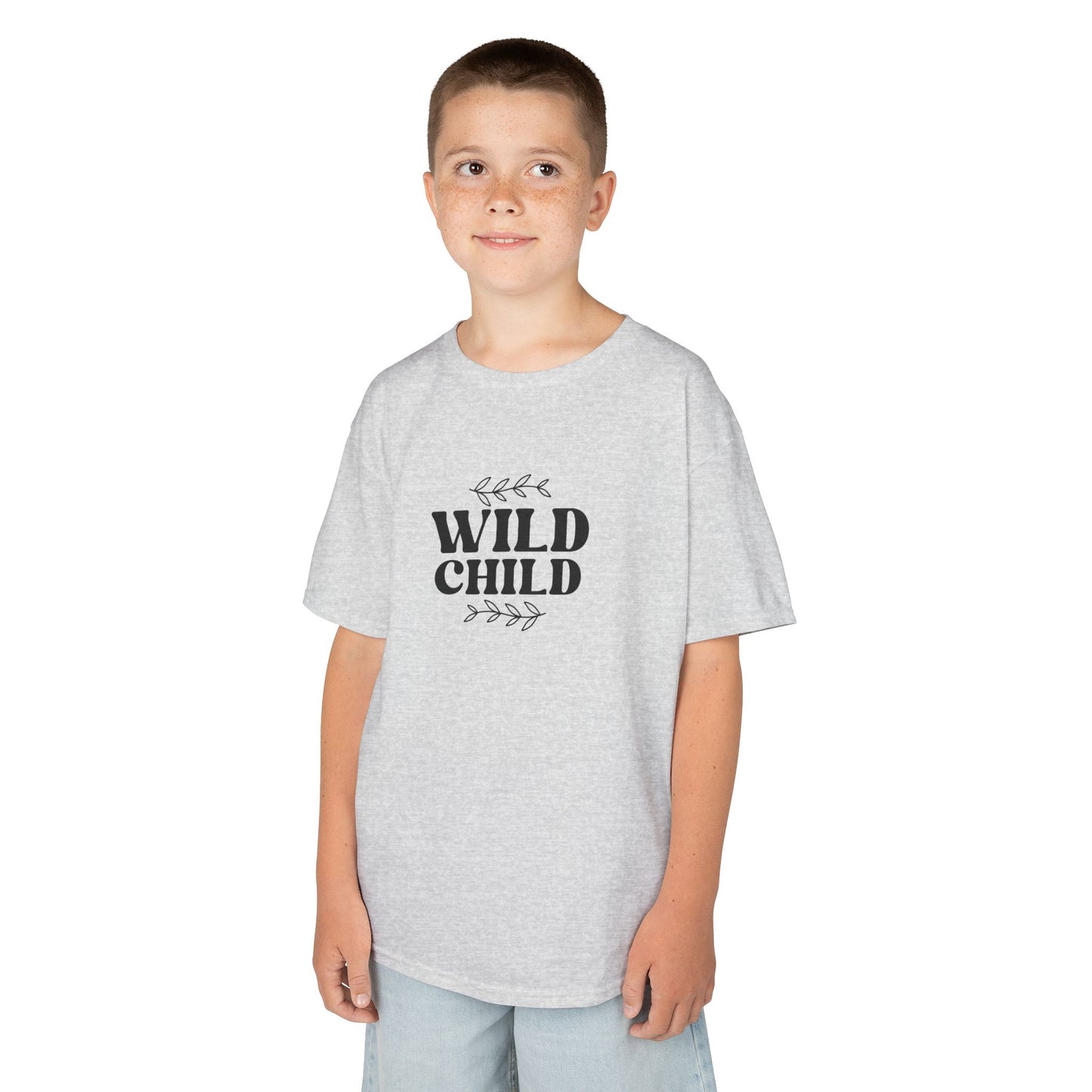 Kids Heavy Cotton Tee - Wild Child Boho Retro Typography Design - Comfortable & Playful T-Shirt for Adventurous Kids