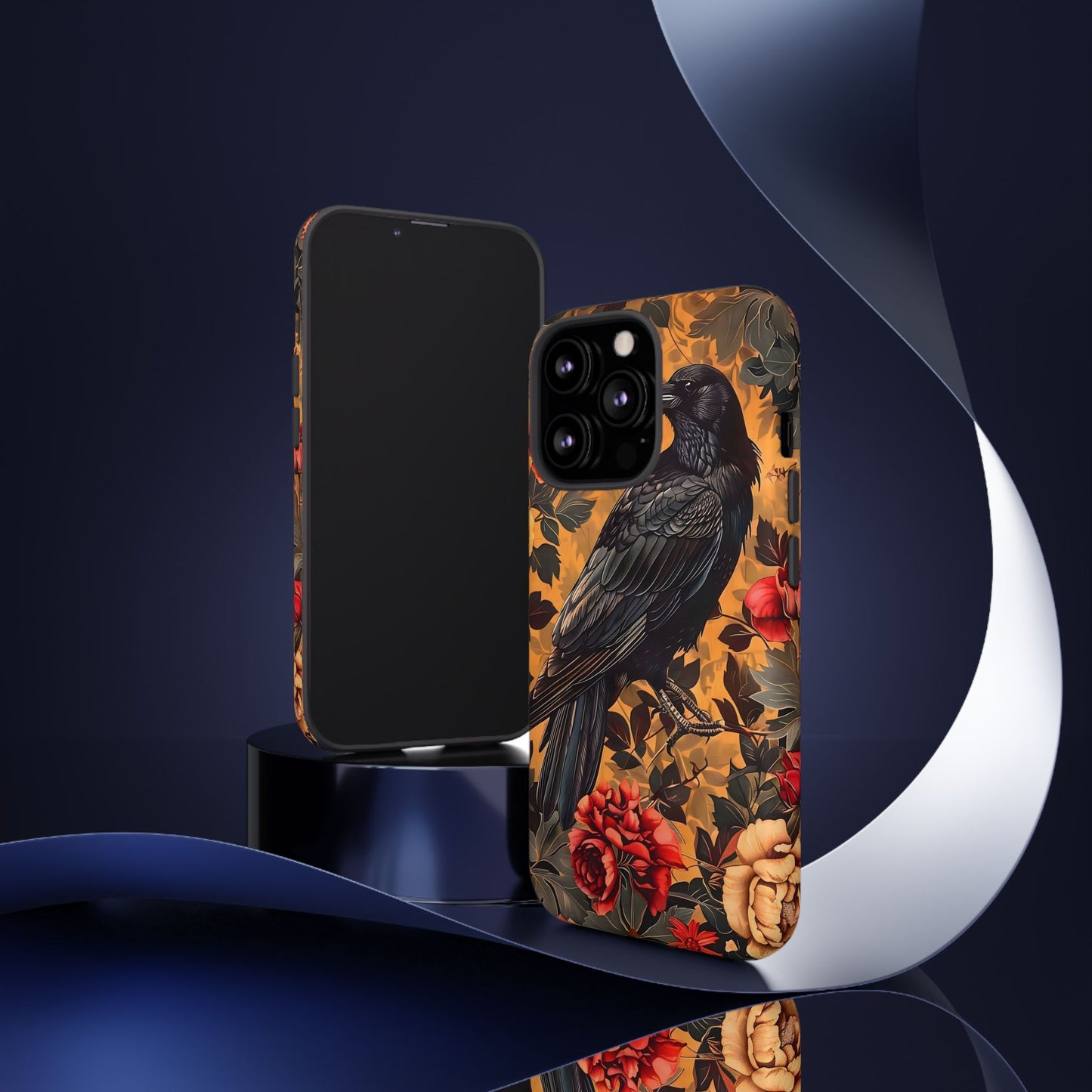 Raven Floral Phone Case - Tough Cases, Blackbird Decor, Gift for Nature Lovers, Bird Themed Accessories, Unique Phone Cover