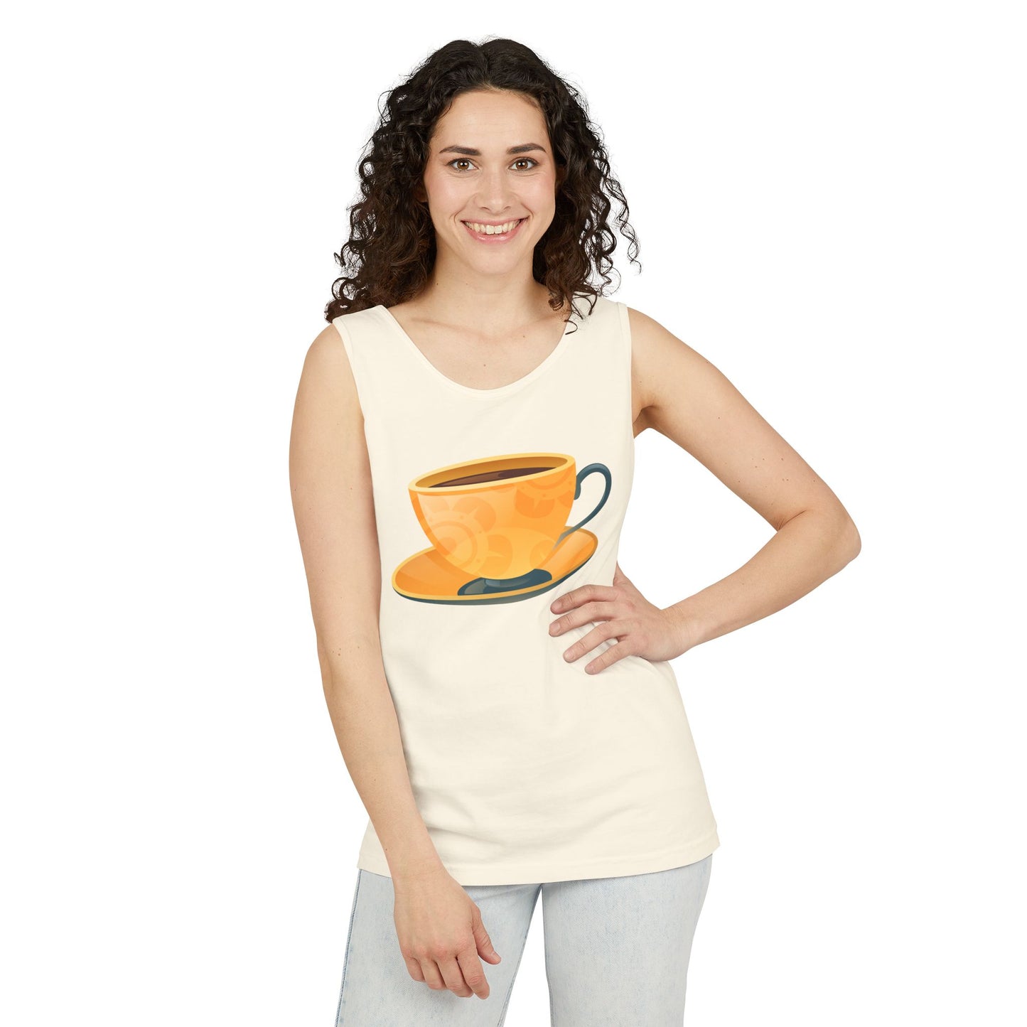 Unisex Garment-Dyed Tank Top - Elegant British Tea Cup - Classic Tea Time Style