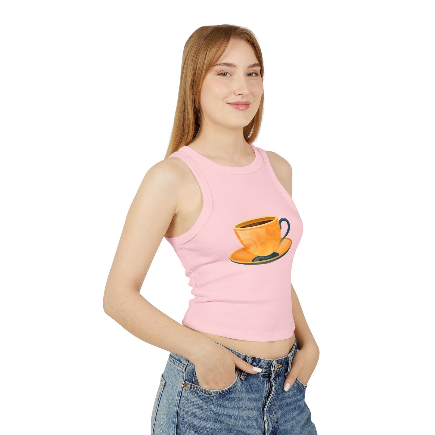 Women's Micro Rib Racer Tank Top - Elegant British Tea Cup - Classic Tea Time Style
